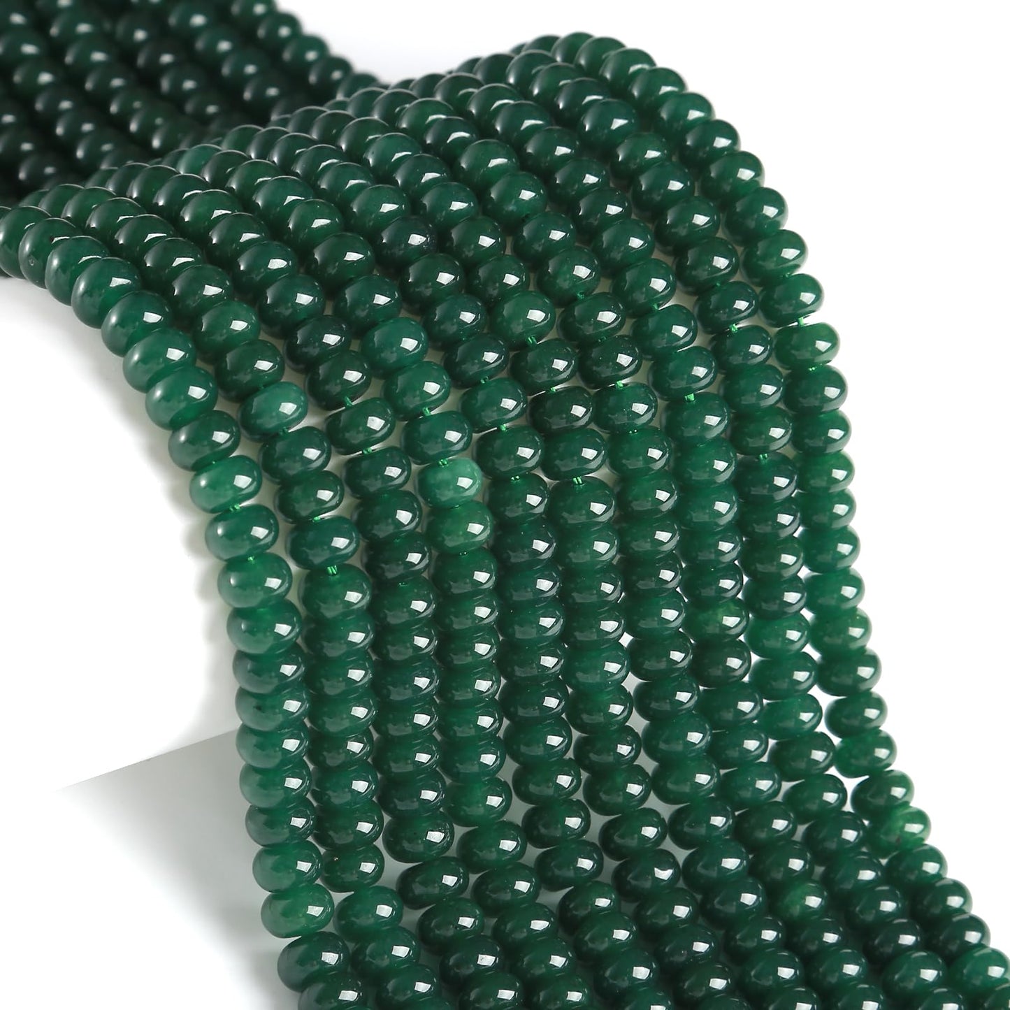 76pcs 5x8mm Natural Dark Green Jade Stone Rondelle Spacer Loose Beads Abacus Disk Stone Round Loose Gemstone Beads for Jewelry Making DIY Bracelet Necklace