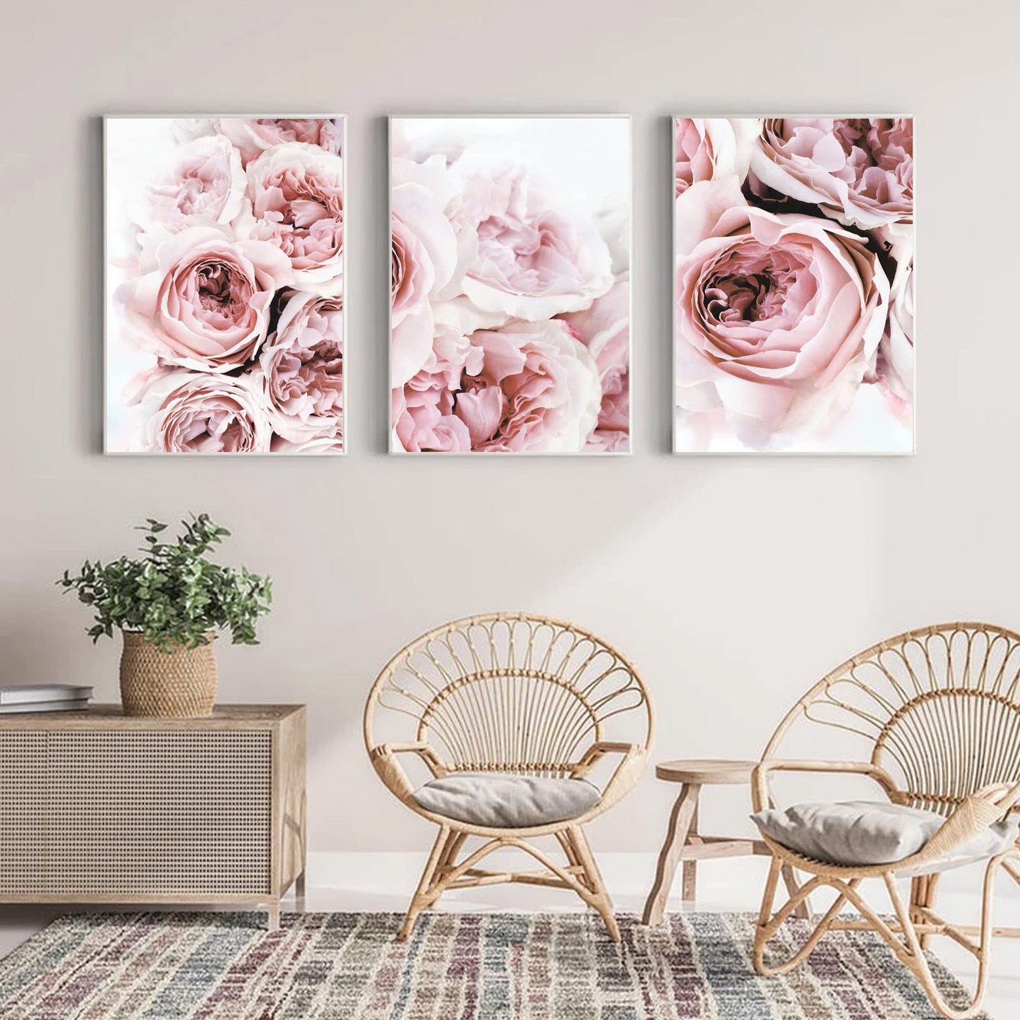Pennclys Peony Wall Art Pink Flower Canvas Wall Art Prints Peonies Wall Art Abstract Flower Pictures Wall Decor Peony Painting Flower Poster for Living Room Bedroom 16x24 Inch (set of 3) Unframed