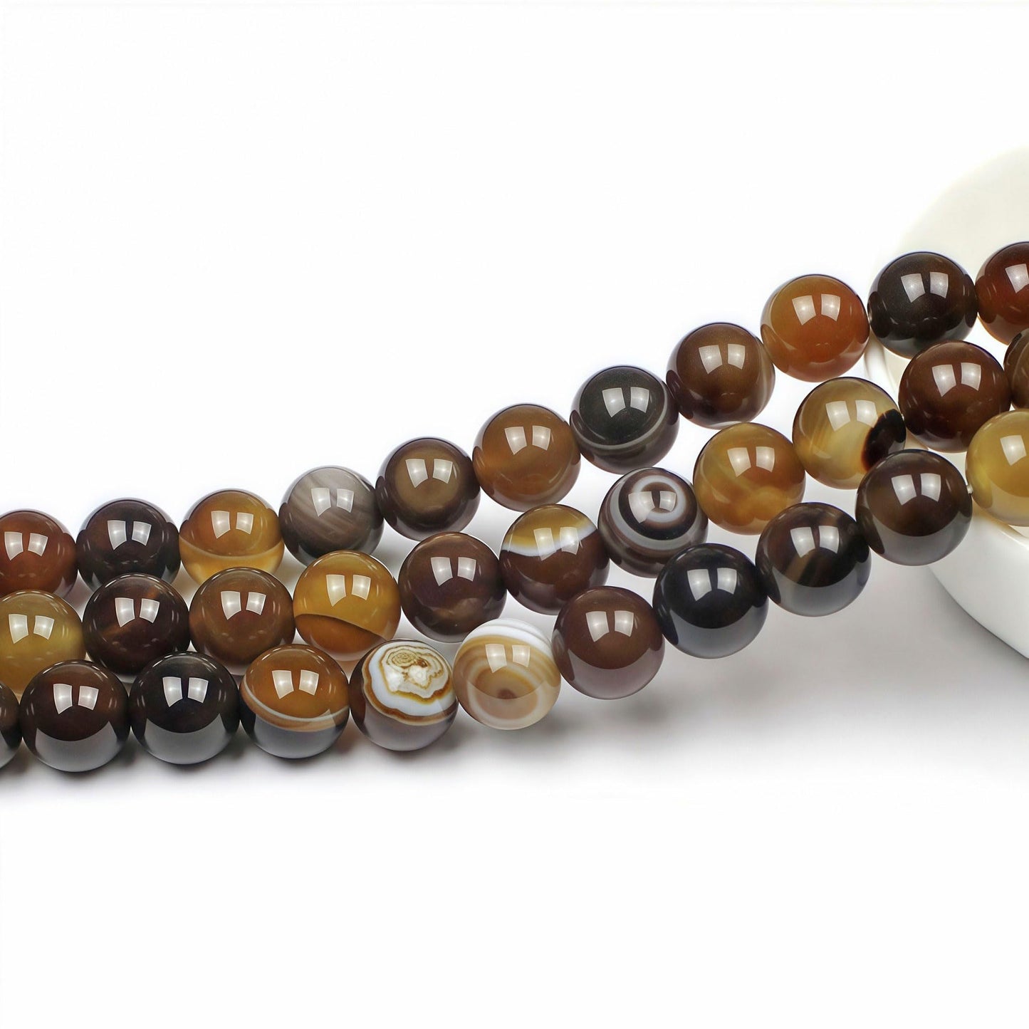MJDCB Natural Stone Beads Coffee Stripe Agate Round Loose Beads for Jewelry Making DIY Bracelet Necklace (10mm)