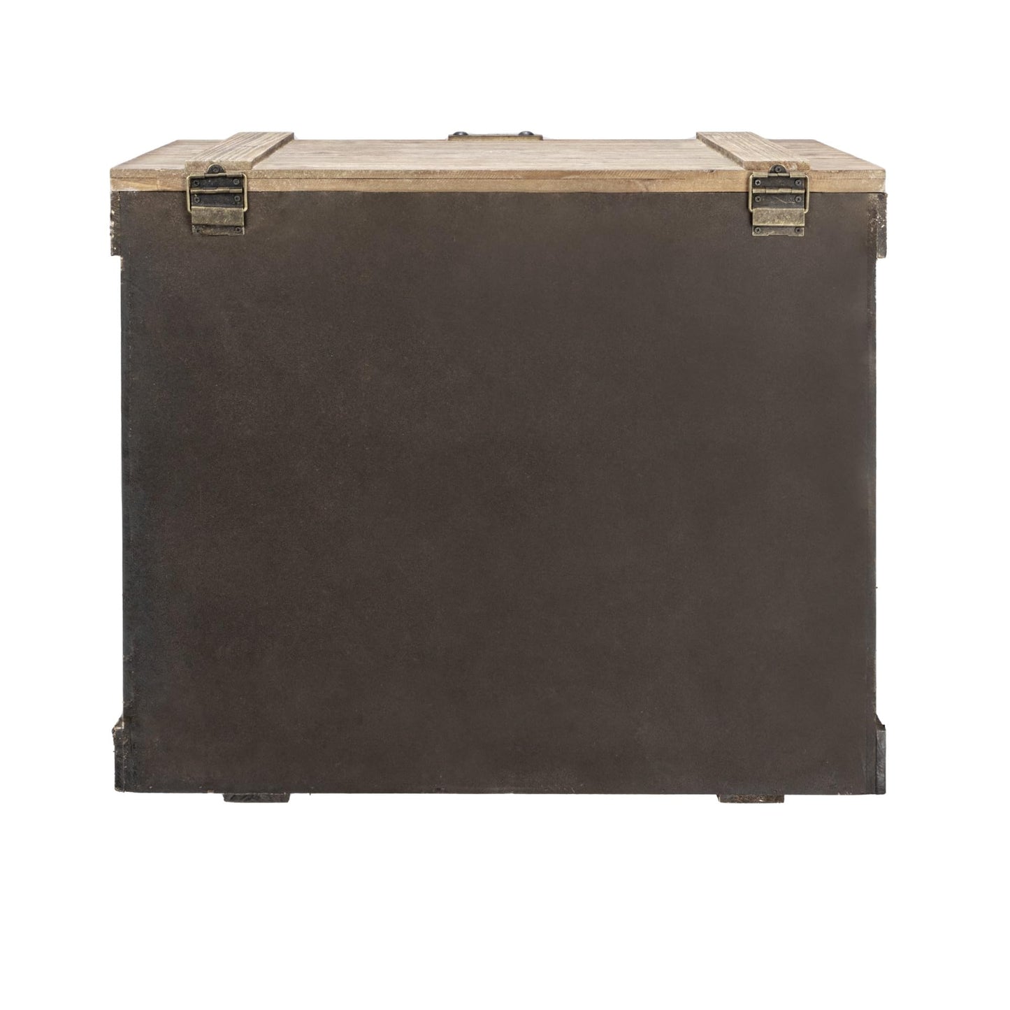 Household Essentials Antiqued Decorative Trunk, Large, Chinese Fir Panel and MDF, Smooth Backing and Metal Hinge Accent, Flat Top and Stay-Open Lid