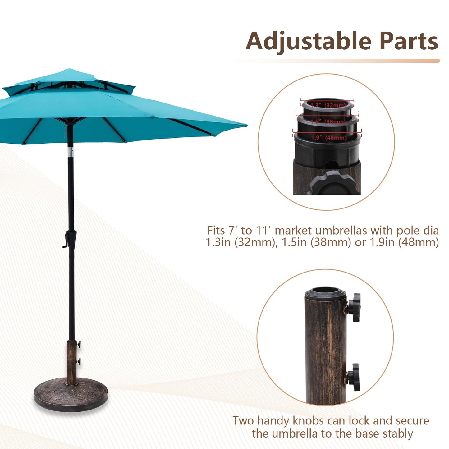 C-Hopetree 42 lb Heavy Duty Round Patio Base Stand for Outdoor Market Table Umbrella, Bronze