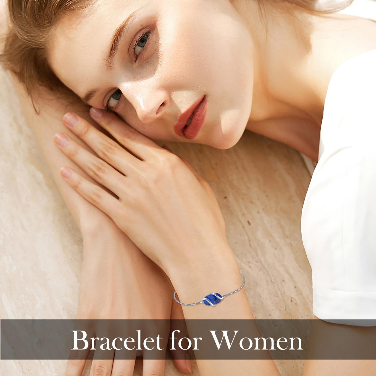 HPQQ Lapis Lazuli Bracelet for Women 925 Sterling Silver Lapis Jewelry Gemstone Bracelet Birthday Mothers Day Gifts for Mom Wife