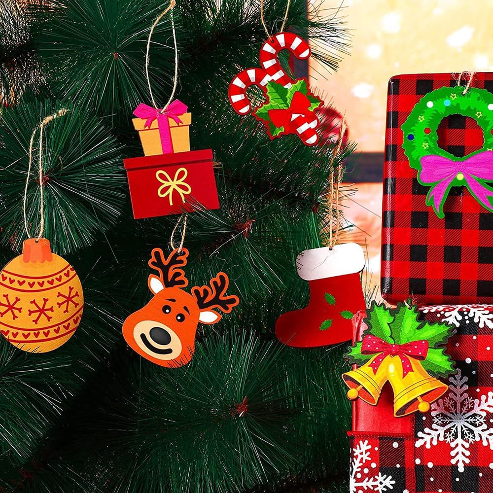 38 Pcs Mini Christmas Ornaments, Wooden Christmas Hanging for Mini Tree Decorations Small Christmas Ornaments Resin Miniatures for Craft Christmas Decor (38pcs)