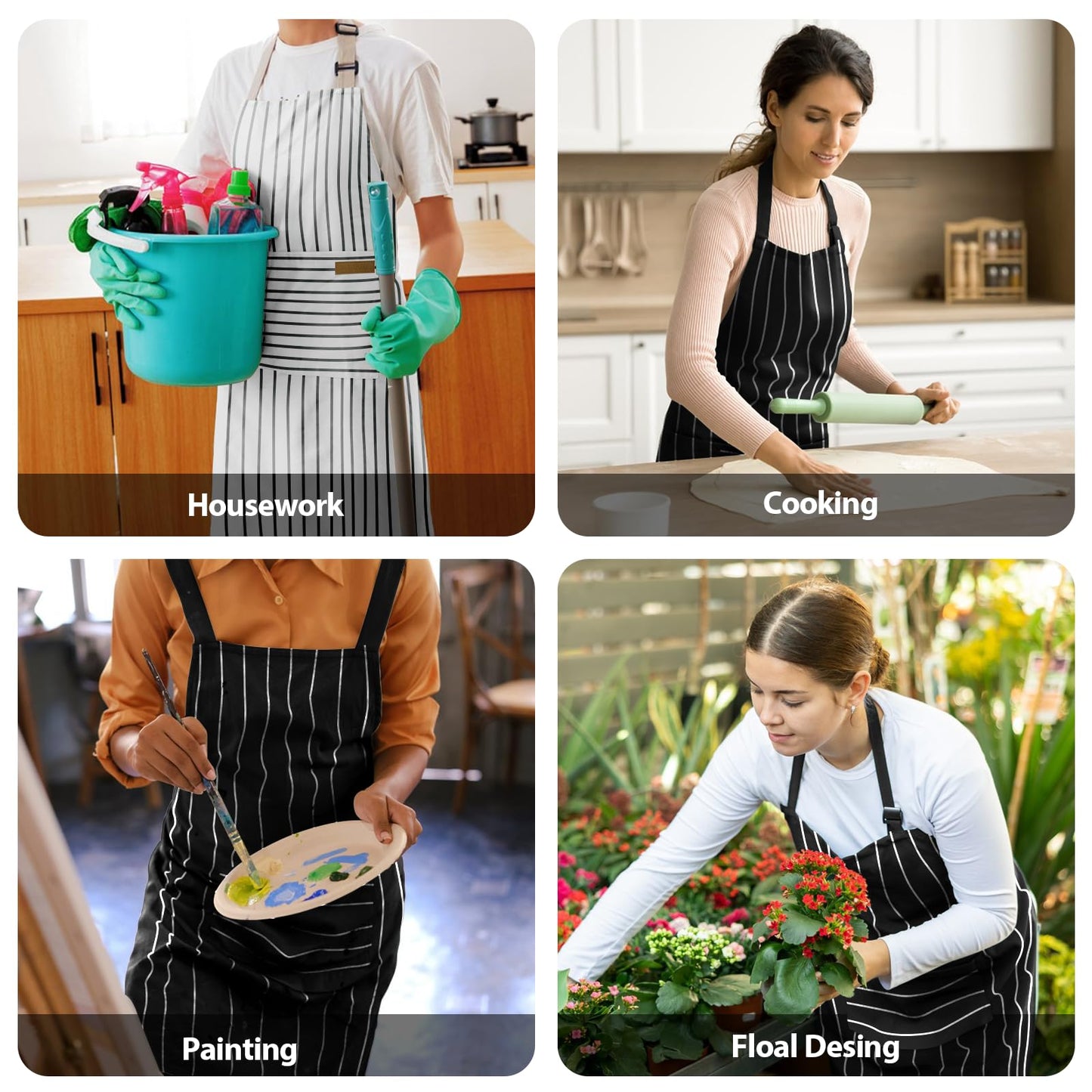 VALOME 2 Pack Kitchen Aprons, Apron for Cooking with 2 Pockets, Unisex Adjustable Neck Strap Chef Aprons for Men Women (BLACK & BROWN)