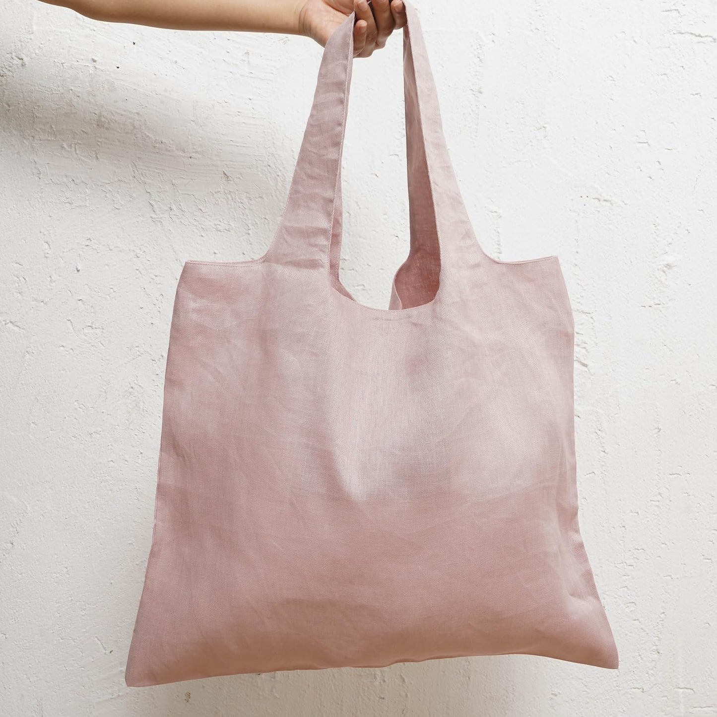 HSOFTIFY 100% Pure Linen Reusable Shopping Bags for Shoulder Grocerie Bags Heavy Duty with Handles (Pink)