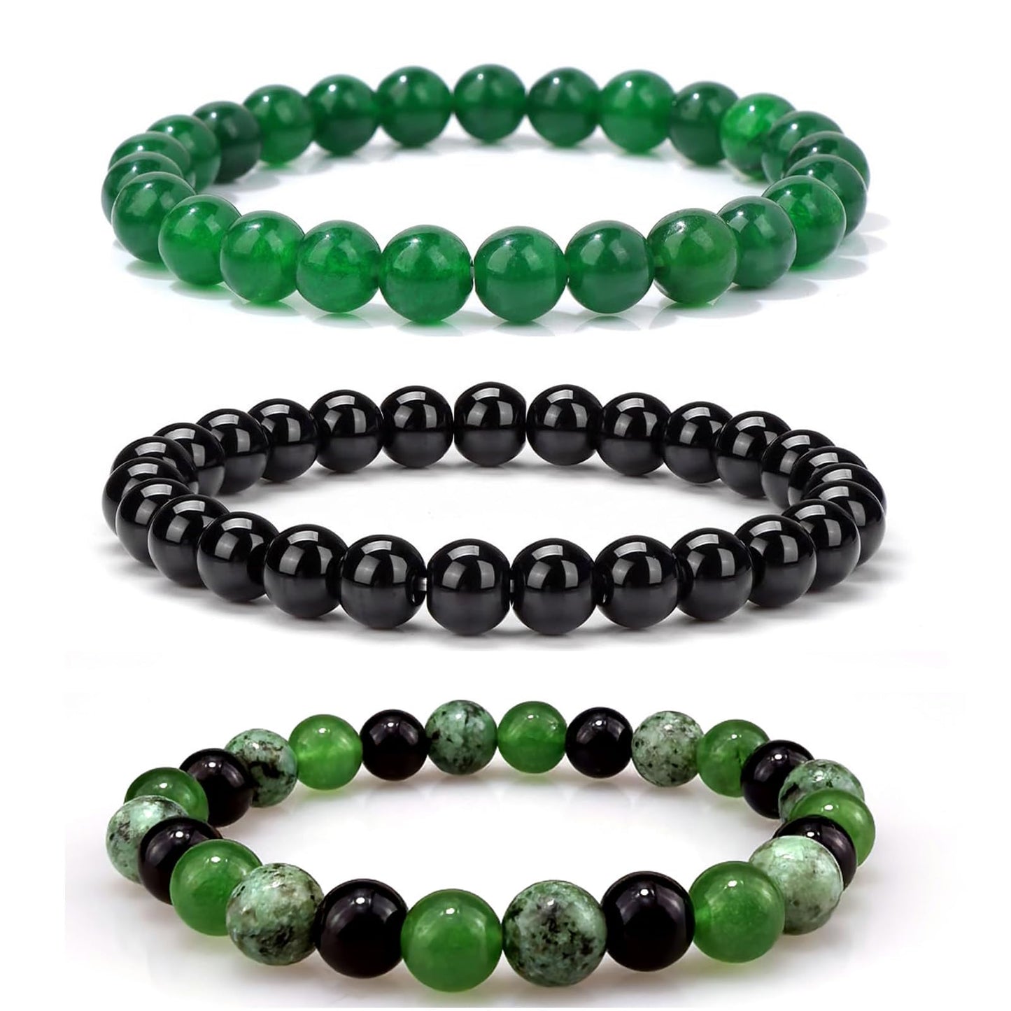 Crgwxzl Healing Crystal Bracelets for Women 8mm Natural Stone Beaded Stretch Bracelet Green jade African Turquoise Black Obsidian Spiritual Gemstone Lucky Jewelry Gifts