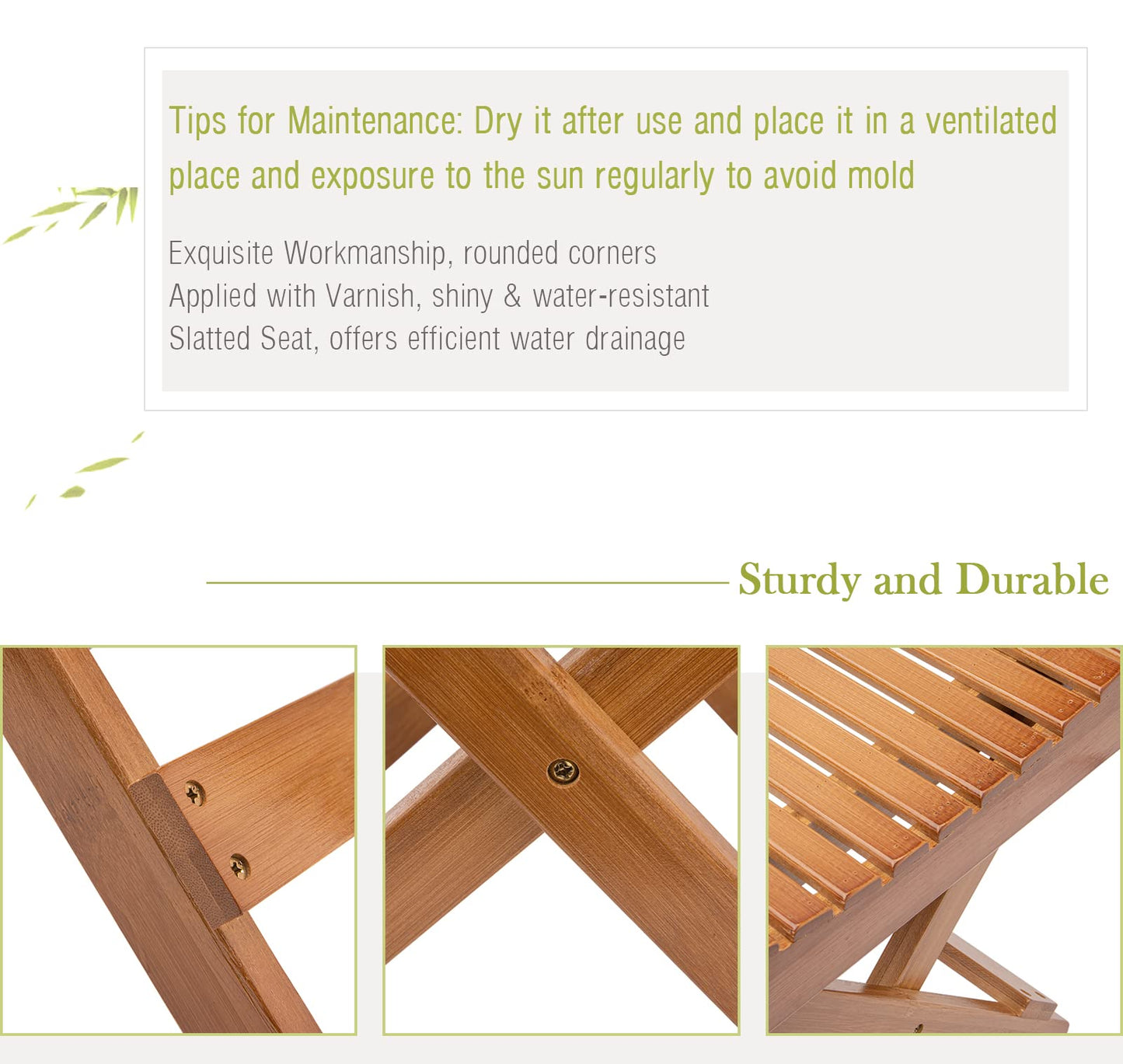 LOYPP Folding Bamboo Stool for Shower, Leg Shaving and Foot Rest, Natural Bamboo Folding Stool, Folding Bamboo Shower Seat, Fully Assembled, 12 Inch High
