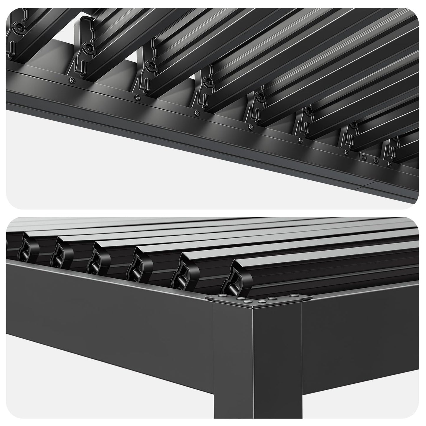 MELLCOM Louvered Pergola 12x12, Steel Aluminum Pergola with Adjustable Louvered Roofs, Outdoor Gazebo with Waterproof Curtains and Nets, Black