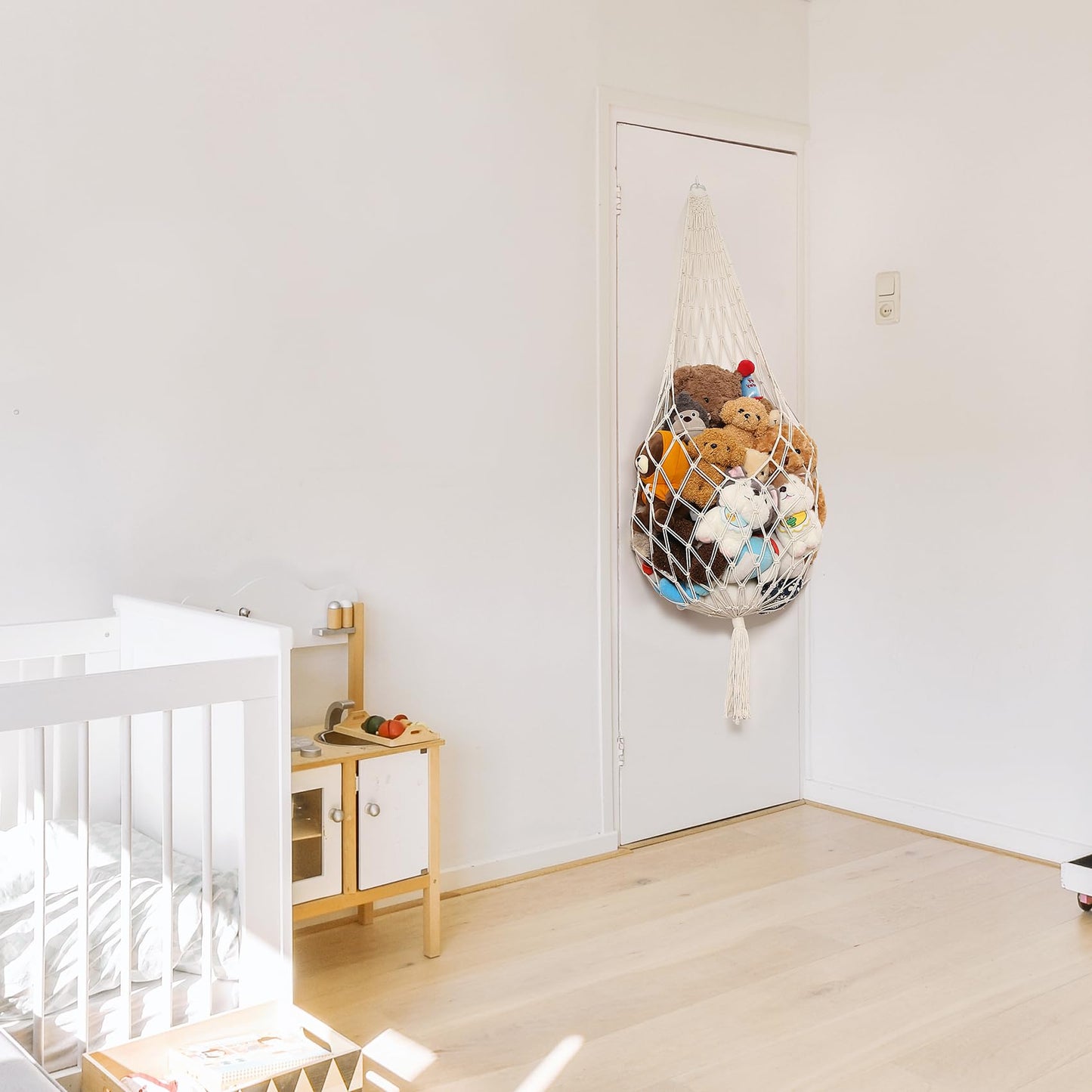 Amdermi Stuffed Animal Storage Organizers Corner Hanging Ne 60" L Stuffy Animal Hammock Macrame Toy Display Plush Toy Holder Wall, Kid Bedroom Decor Boho Nursery Playroom Organizer 60" L (Cream)