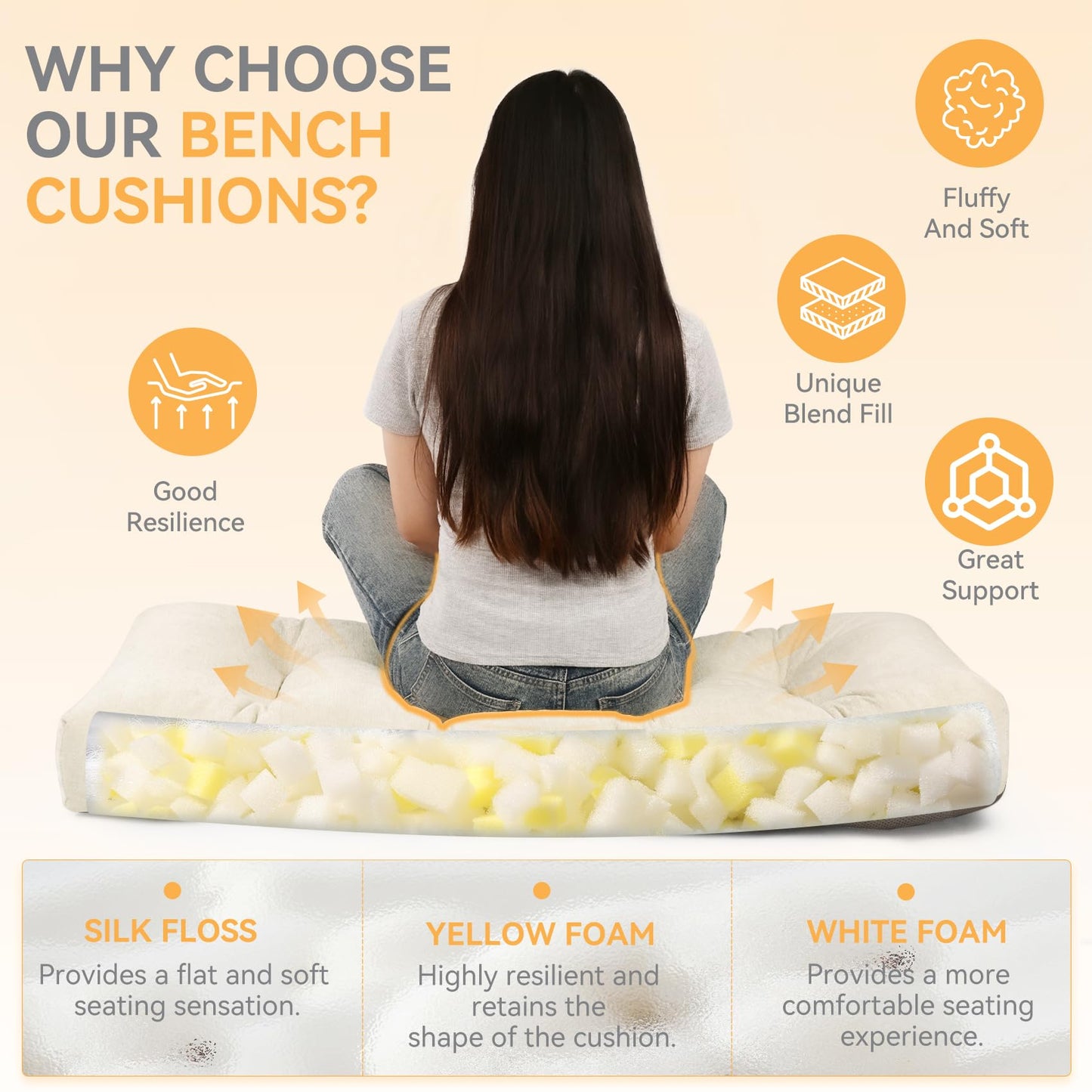 ROFIELTY Bench Cushion 45 Inch, Non-Slip Tufted Bench Cushion for Indoor Furniture for Bay Window, Entryway Bench, Piano Seat(Chenille-Beige, 45x18x4)