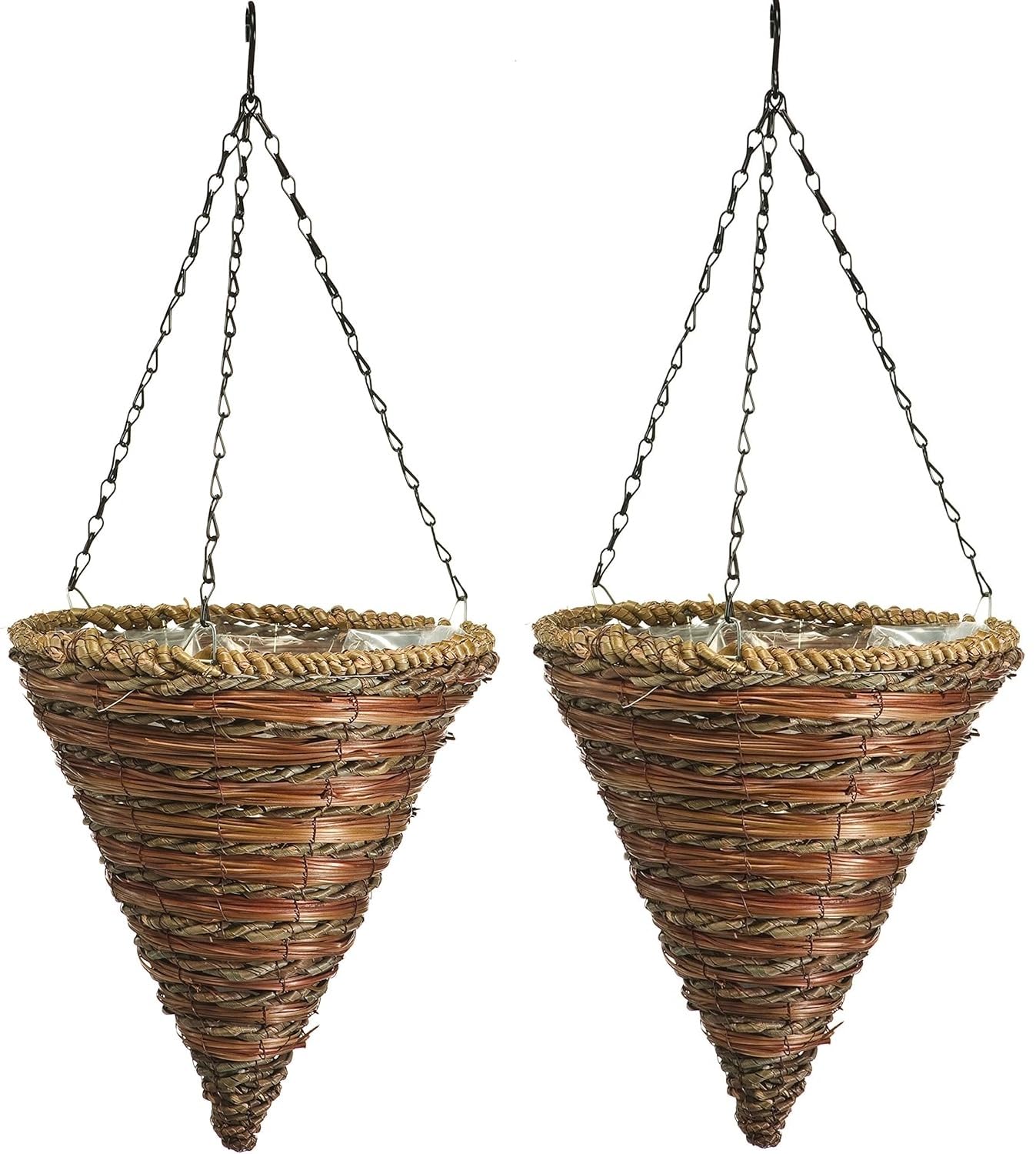 Green Thumb 12" Inch Rope & Fern Cone Shaped Hanging Basket Planter - Pack of (2)