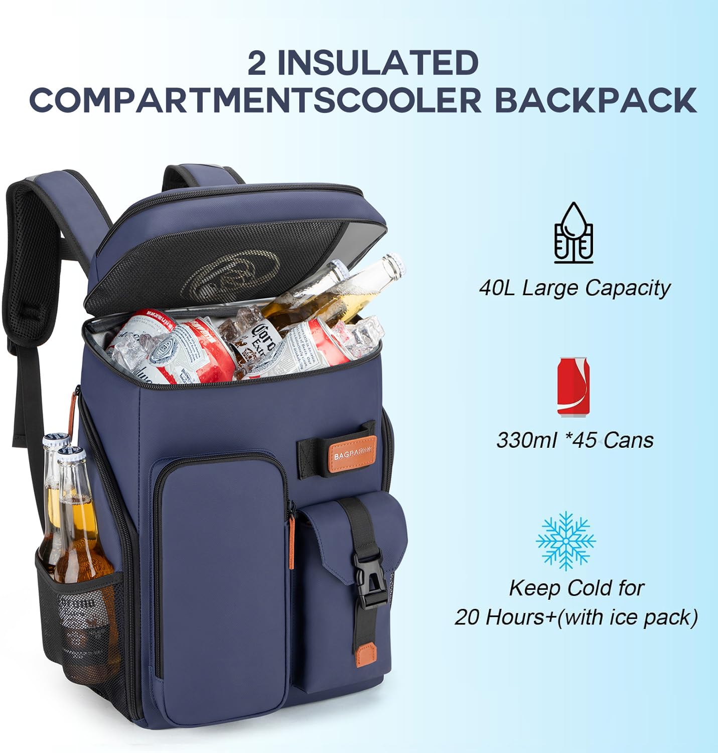 Insulated Cooler Backpack,45 Cans Multifunctional Double Deck Leakproof Cooler Bag with Sternum Strap,Large Capacity Lightweight Travel Camping Beach Backpack Cooler Ice Chest for Men Women