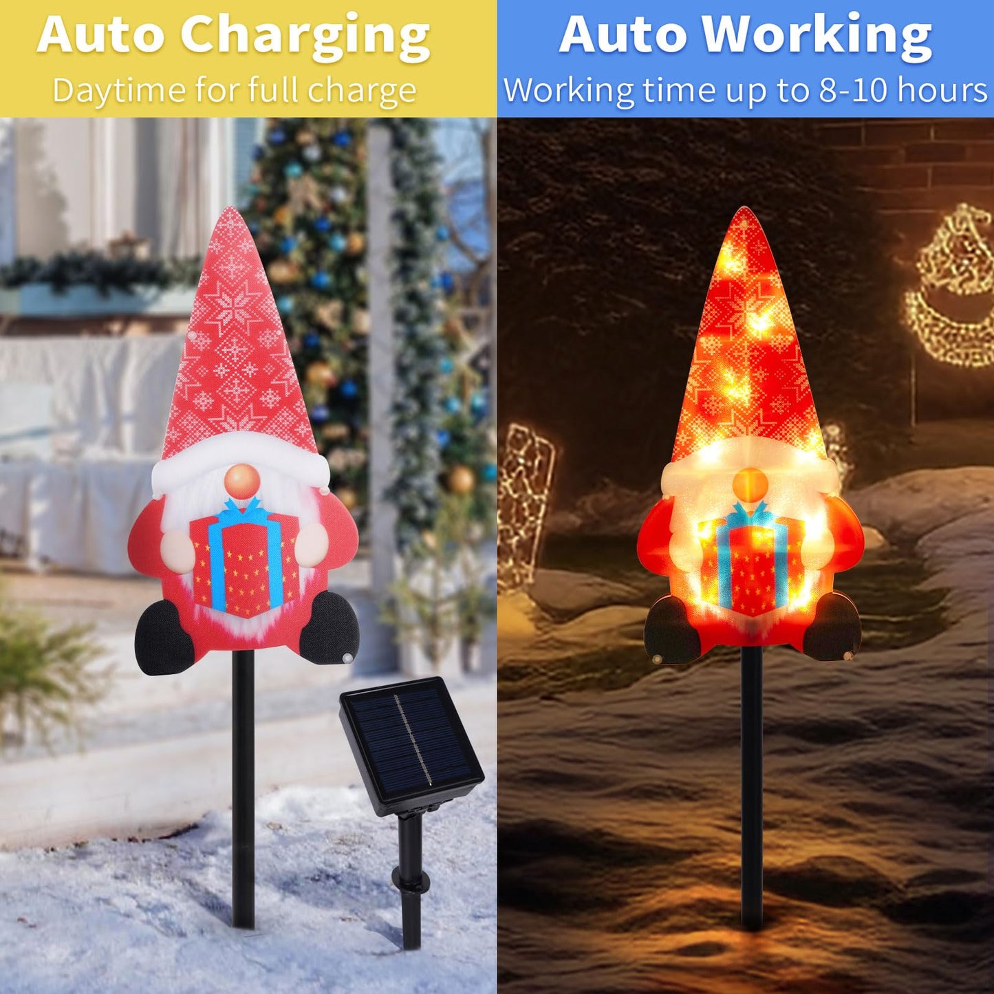 Set of 3 Solar Christmas Decorations, 8 Modes Solar Pathway Stakes Lights, Outdoor Christmas Gnome Lights Decor for Garden, Yard, Porch (Gnome)