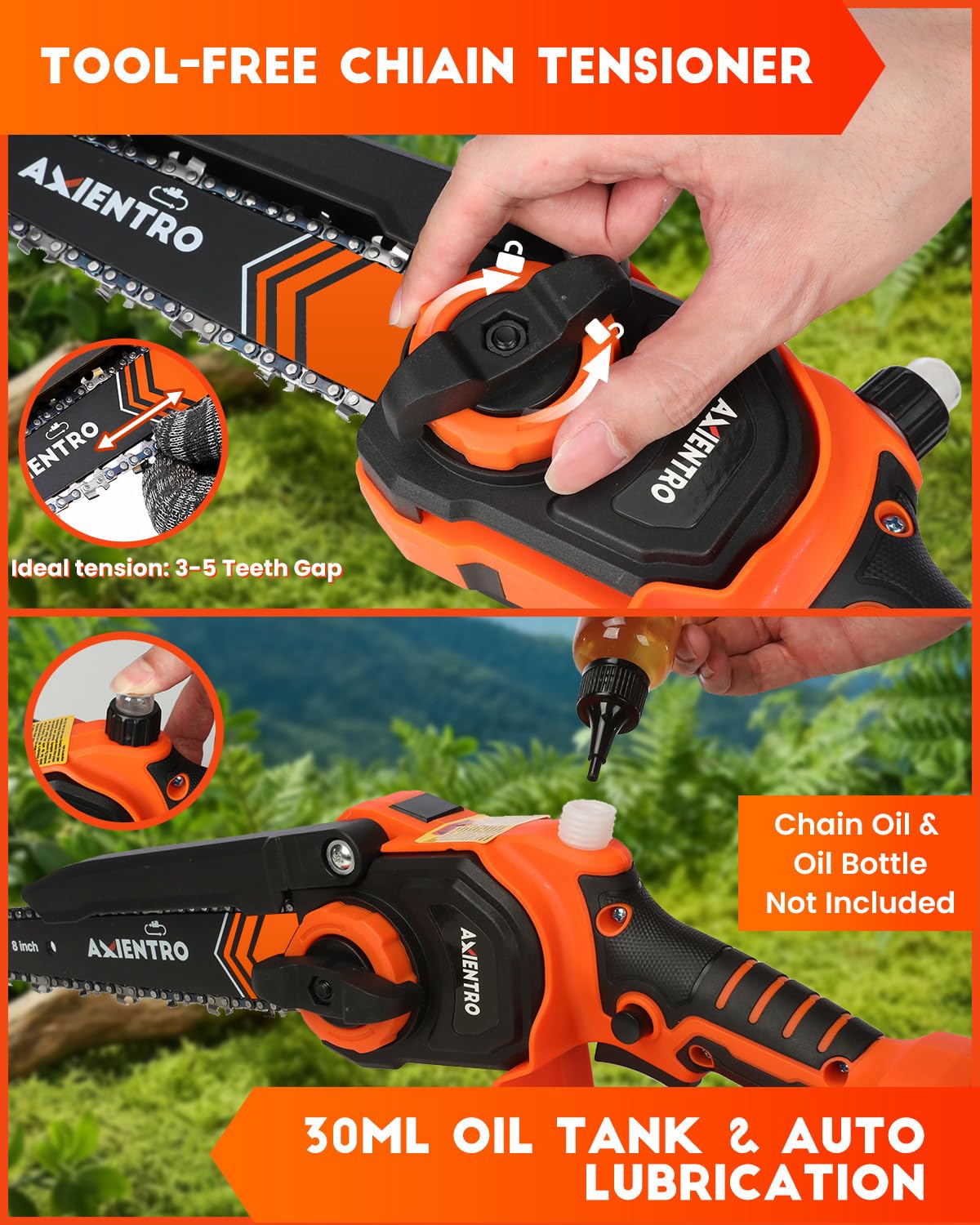 Axientro 4-in-1 Pole Saw & Pruning Shears, 8-in Brushless Motor Pole Saw for Tree Trimming, Electric Pruners with Extendsion Pole, 2x4000mAh Li Batteries & Charger, 16FT Max Reach