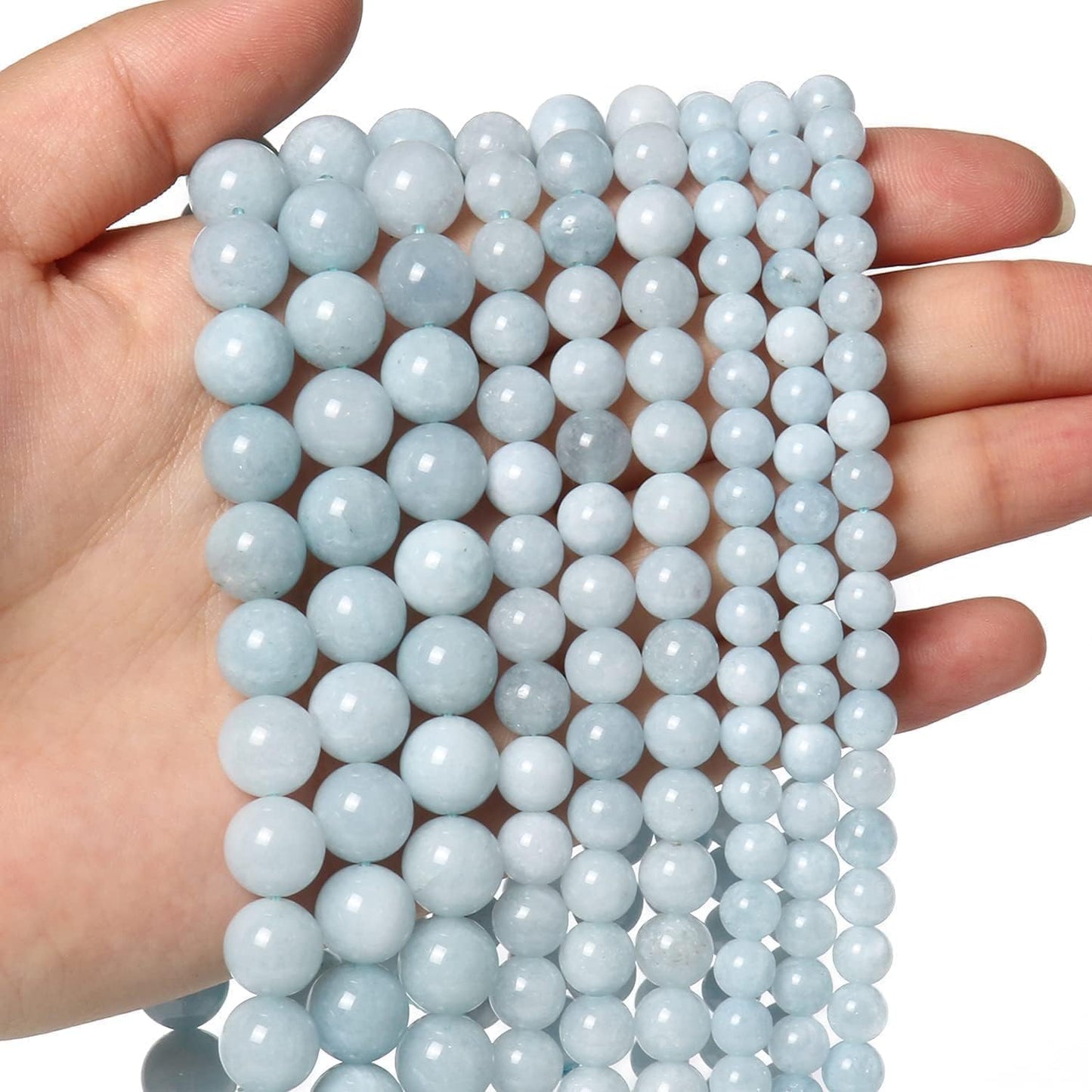About 45pcs 8mm Natural Stone Beads Aquamarine Beads Crystal Gemstone for Jewelry Making, DIY Bracelet Necklace
