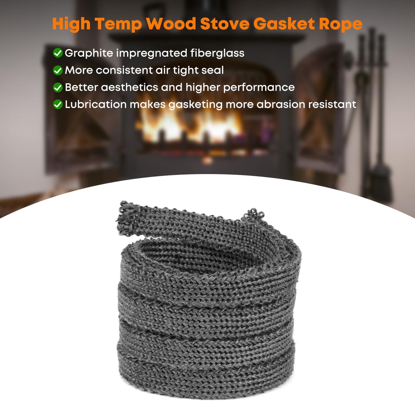 Stanbroil Graphite Impregnated Fiberglass Flat Rope Seal and High Temperature Cement Gasket Kit Replacement for Wood Stoves - 5/8" x 1/8" x 84"