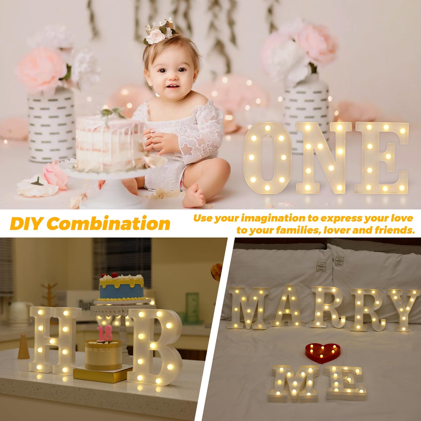 TRONSBOO LED Marquee Sign Light Up Letters, Alphabet Light Up Sign, Battery Powered LED Letter Lights for Night Light, Wedding, Birthday, Party, Christmas or Home Decor (M)
