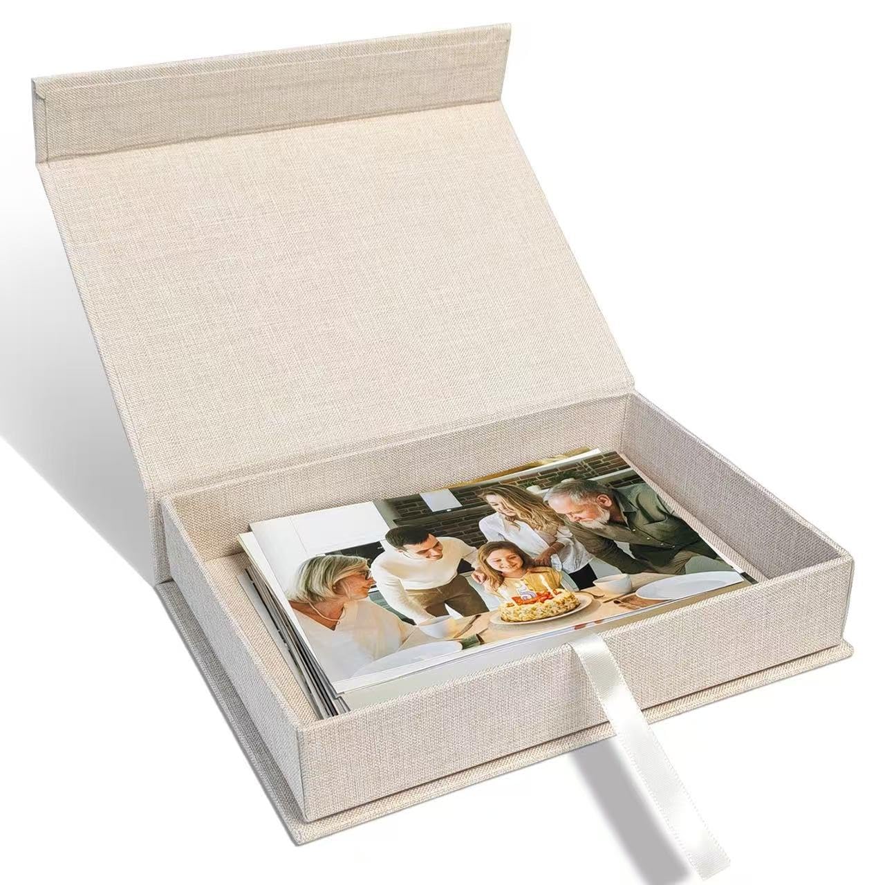 Sprsthai 5x7 Archival Photo Storage Box with Lid – Stackable Memory Keepsake Organizer for Photos, Certificates, Jewelry & Scrapbooking Supplies Beige