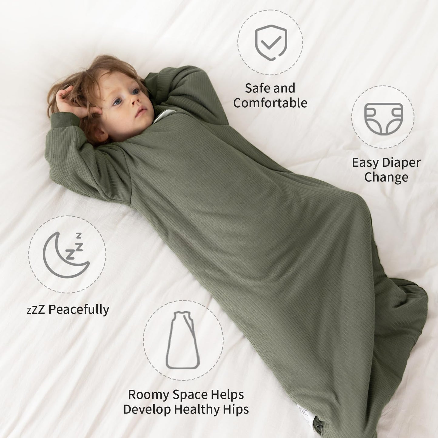 BubblePanda Rayon Made from Bamboo Sleep Sack 12-18 Months Long Sleeve Sleep Sack 1.5 Tog Supersoft Winter Baby Wearable Blanket with 2-Way Zipper Unisex Sleeping Bag for Babies Toddler