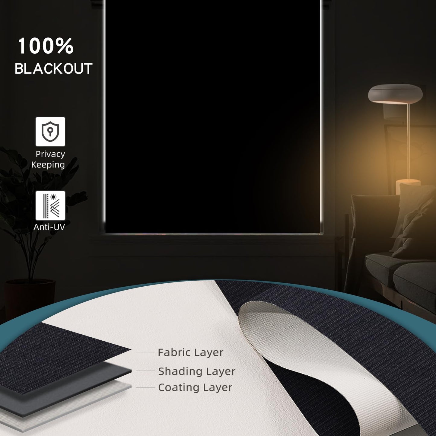WEFFORT Motorized Roller Shade, 100% Blackout Smart Window Blinds Work with Homekit, Alexa, Google Home, Remote Control, Electric Blinds with USB/Solar Pannel,Dark Eclipse Black