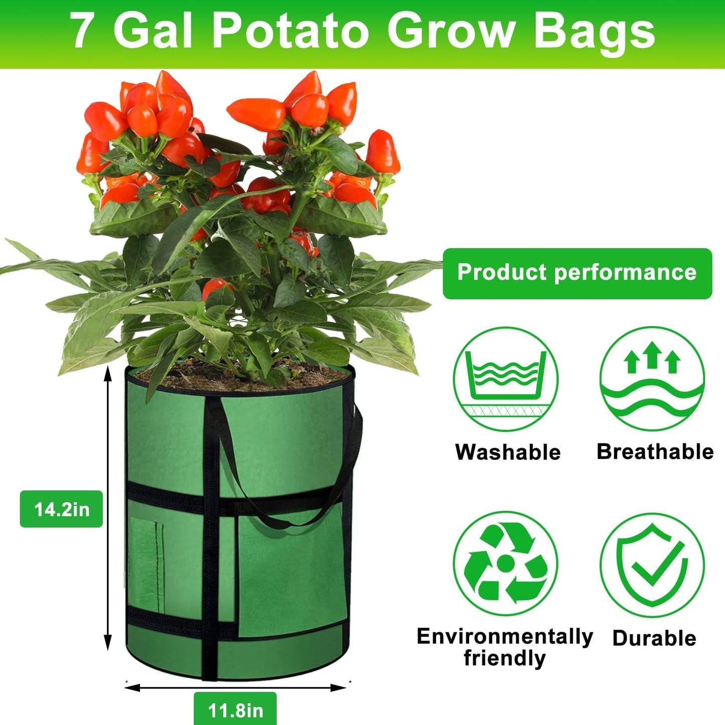 MEKOLIFE 7 Gallon Potato Grow Bags with Viewing Window, 300G Nonwoven Garden Planting Pots, Heavy-Duty Surround Handles for Gardening Supplies (2Pack Grow Bags)
