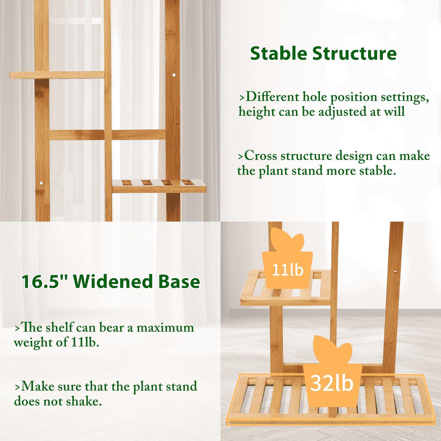 DolceLuna Plant Stand Indoor Corner, Tiered Bamboo Plant Shelf 46 Inch Tall, Plant Rack 6 Tier for Multiple Small Plants, Flower Holders for Living Room Bedroom Window Patio Balcony, Natural