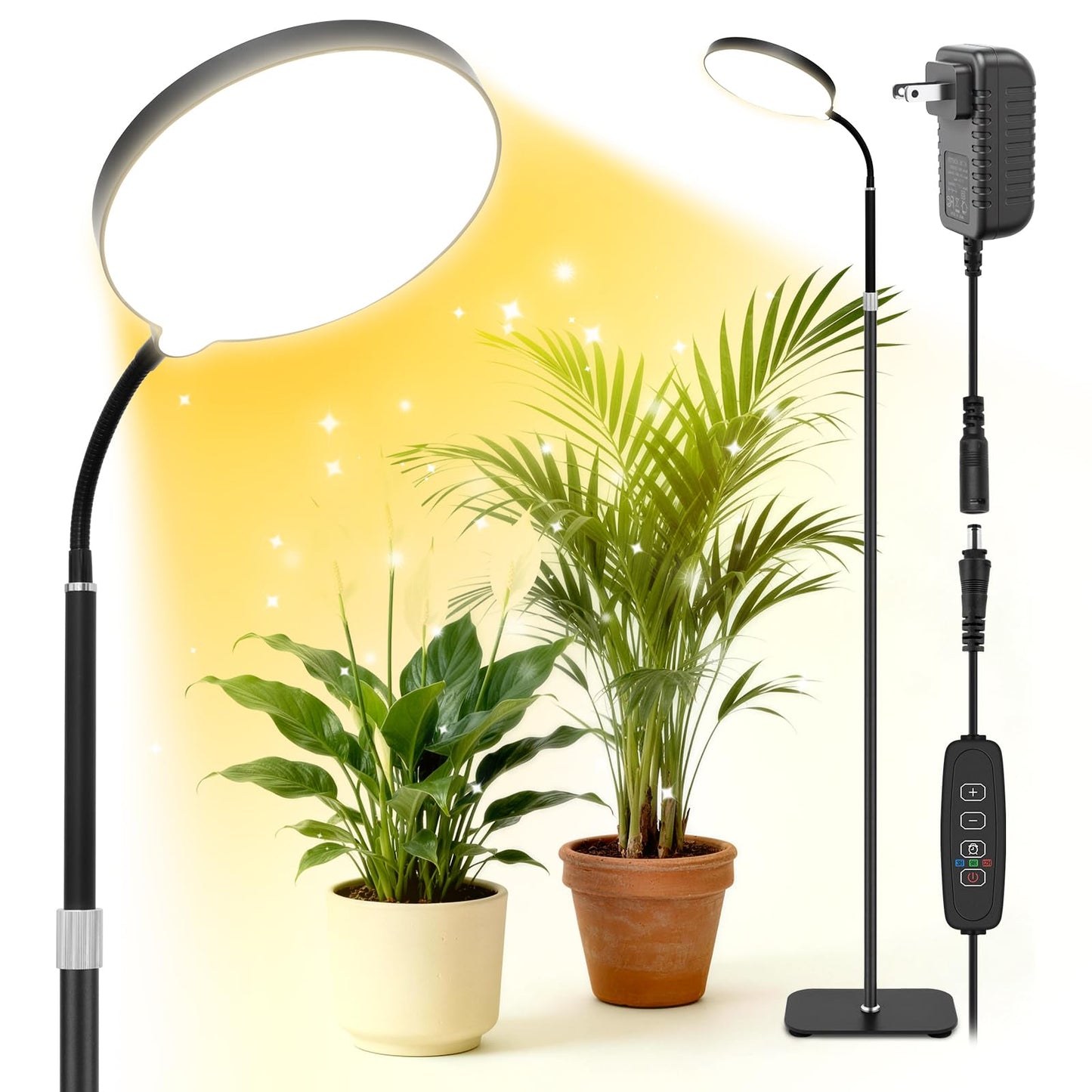 MistyJungle 20W Full Spectrum Grow Light for Indoor Plants, 63in Adjustable Floor Lamp with Gooseneck, 4000K Natural Sunlike Light, 3/9/12H Auto On/Off Timer, 10-Level Dimmable for Tall Small Plants