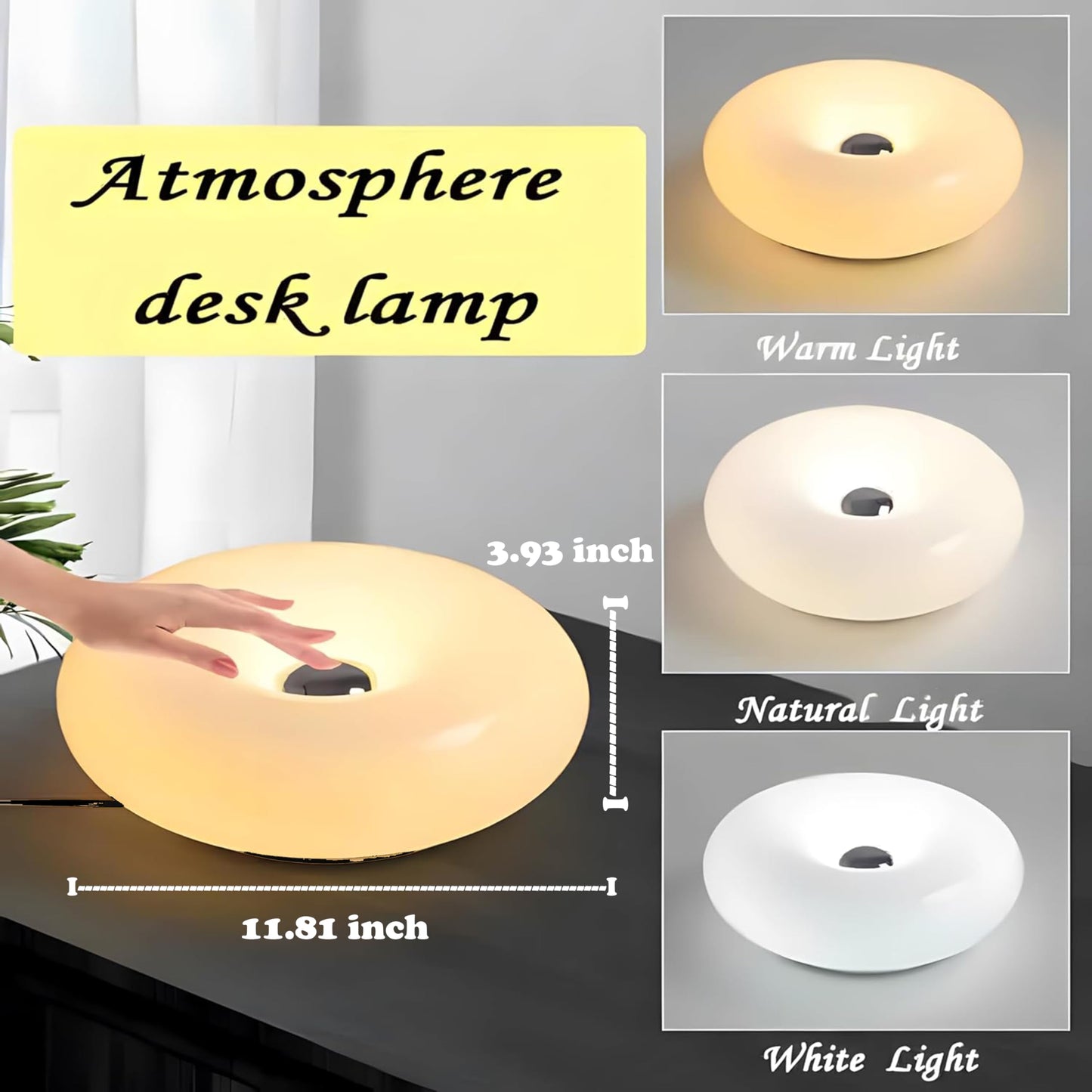 MIXL - Creative Design White Donut Lamp, Plug-in Wall Sconse Or Table Lamp Dual Use Atmosphere Lamp, Modern Infinitely Dimmable White Wall Lamp Desk Light for Corridor, Bedsided Or Warm Decoration