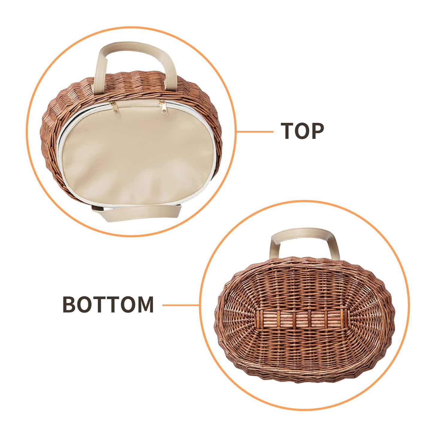 Wicker Insulated Picnic Basket, Natural Willow Hamper Empty Basket with Insulated Cooler Bag and Lid for Camping Outdoor Easter