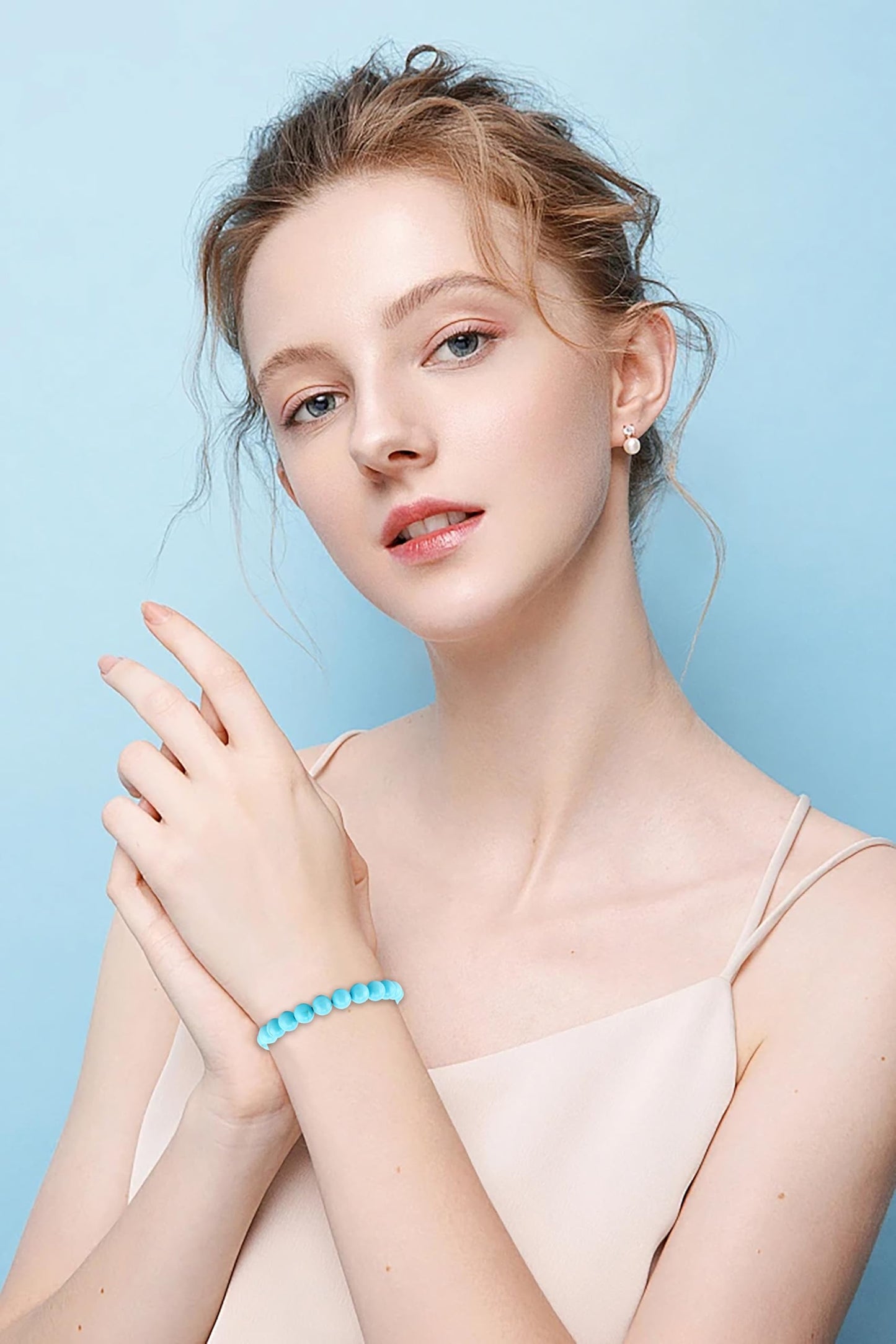Bymitel 8mm Blue Turquoise - Handmade Reiki Gemstone Stretch Bracelet, Natural Beauty & Spiritual Essence, Crystal Healing for Unisex Adults