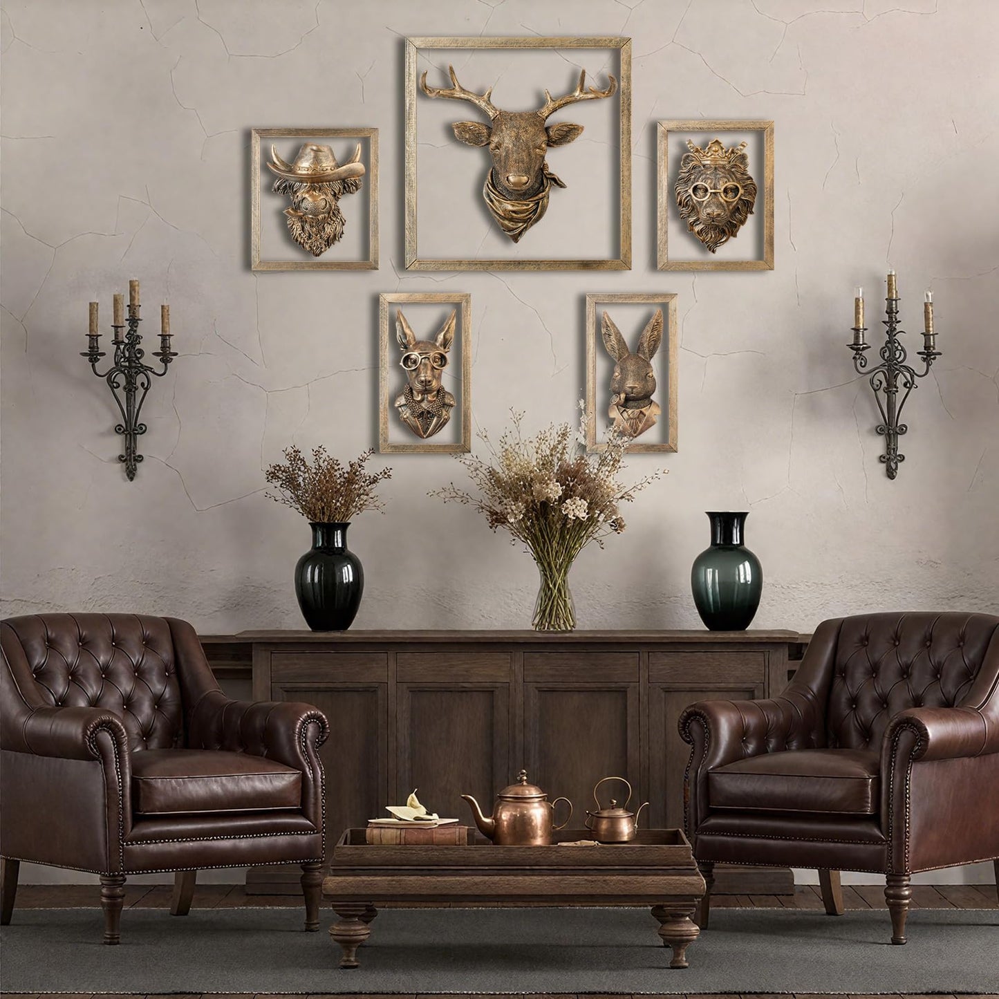 Zotabe 5PCs Animal Heads Wall Decor, Animal Sculptures Wall Dec, Moose Head Wall Mount, Lion Art, Resin Wall Hanging Decoration for Living Room Bedroom Kitchen Gift (Royal Specs Lion, 1)