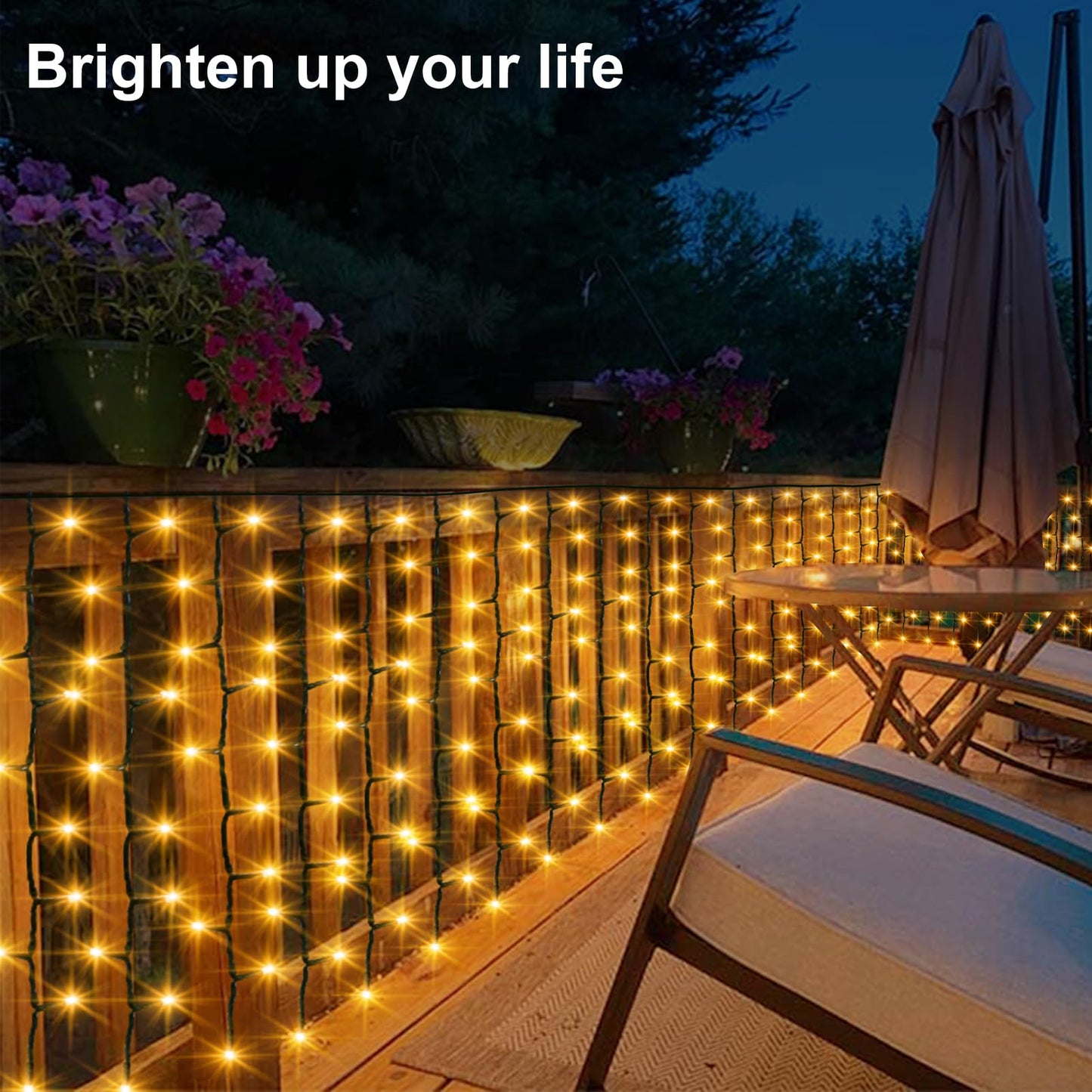 DBFAIRY Solar Curtain Lights, 13Ft x 3.3Ft 200 LED Outdoor Curtain Lights Waterproof Auto ON/Off 8 Modes for Garden Fence Patio Wall Decor (Warm White)