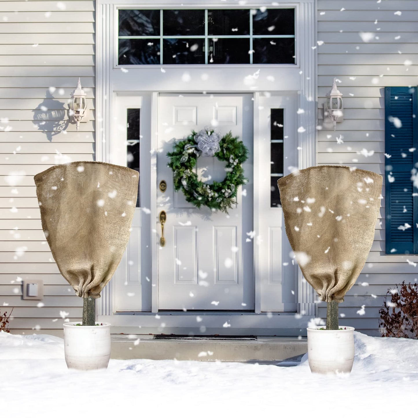 6 Pack 24” × 40” Burlap Winter Plant Cover Bags - Plant Covers Frost Protector with Drawstring Plant Covers Freeze Protection Frost Blankets Shrub Jacket，Freeze Blanket for Outdoor Plants Fruit Tree