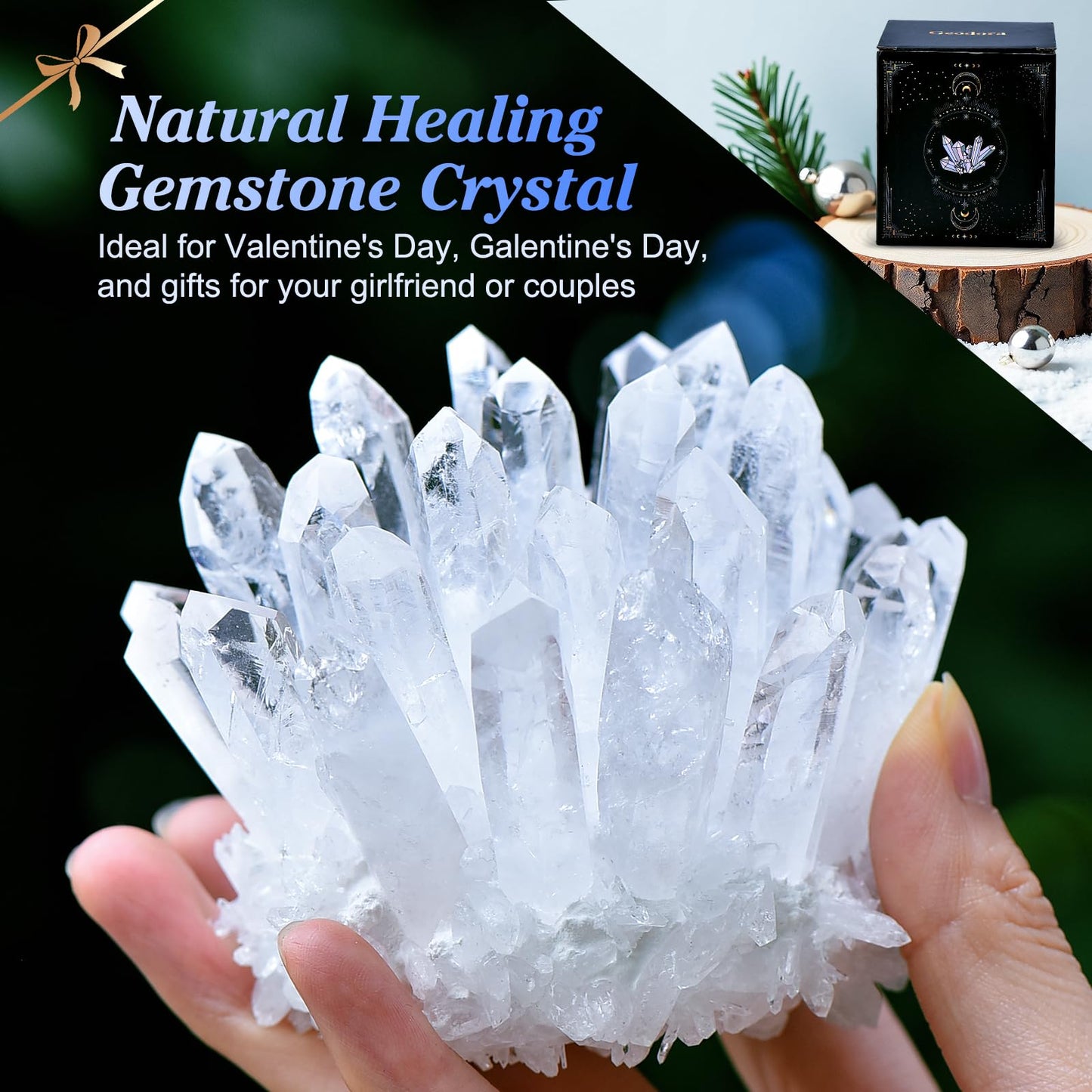 Natural Crystal Cluster Clear Quartz Mineral Crystal Cluster Cluster Healing Ornament Hue Reflection Feng Shui Home Decor (White)