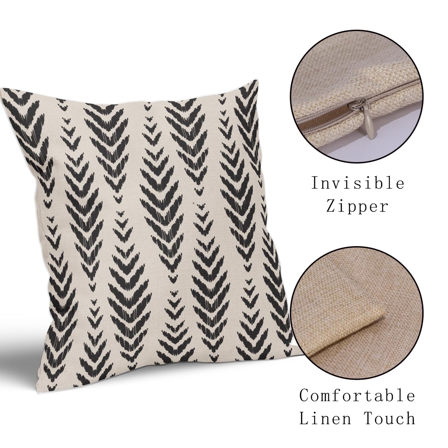 Sweetshow Boho Pillow Covers 18x18 Set of 2 Bohemian Ethnic Black Geometric Herringbone Print Decorative Throw Pillows Outdoor Pillowcase Square Linen Farmhouse Cushion Case Decor for Couch Sofa Bed