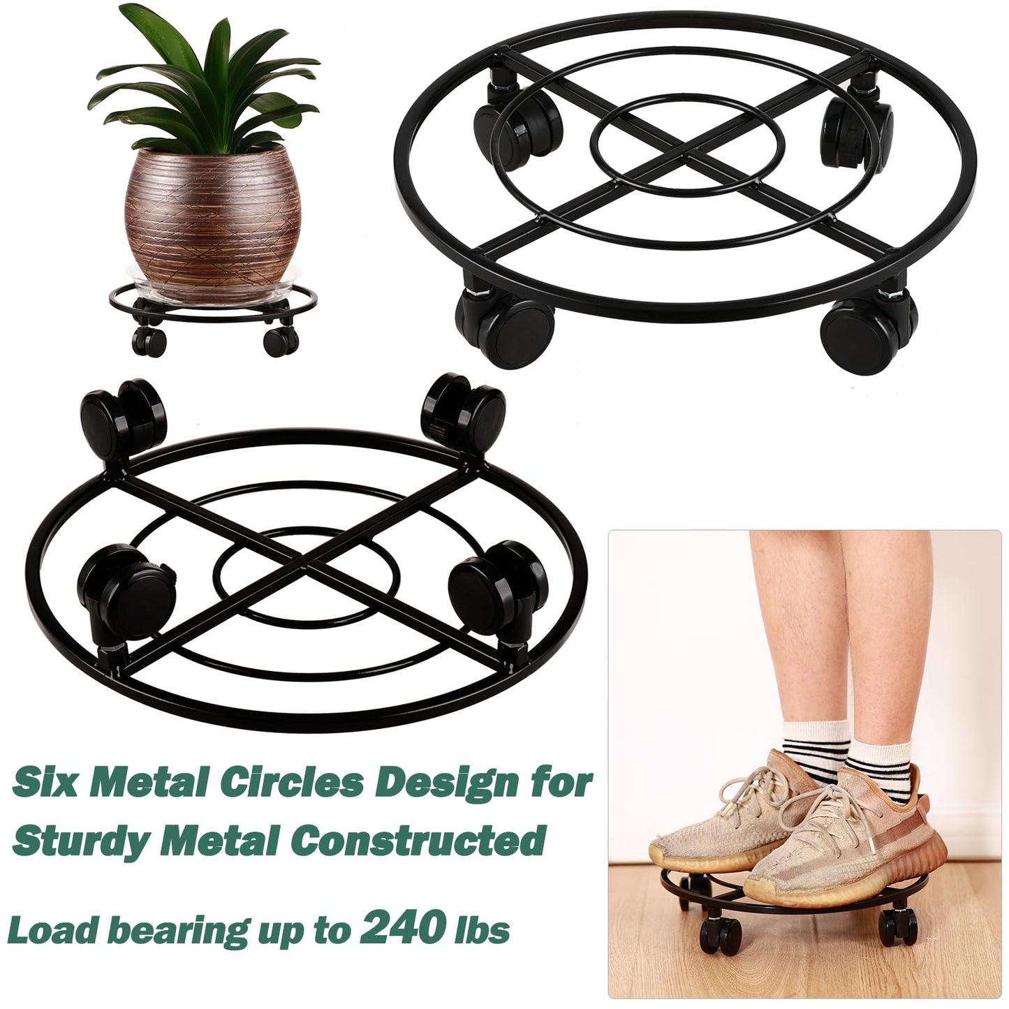 Planterhoma 3 Packs Large Metal Plant Caddy 13.5" Heavy-duty Plant Dolly with Wheels Iron Rolling Plant Stand with Casters Indoor Outdoor Plant Pot Movers Rollers Coaster Trolley, Black