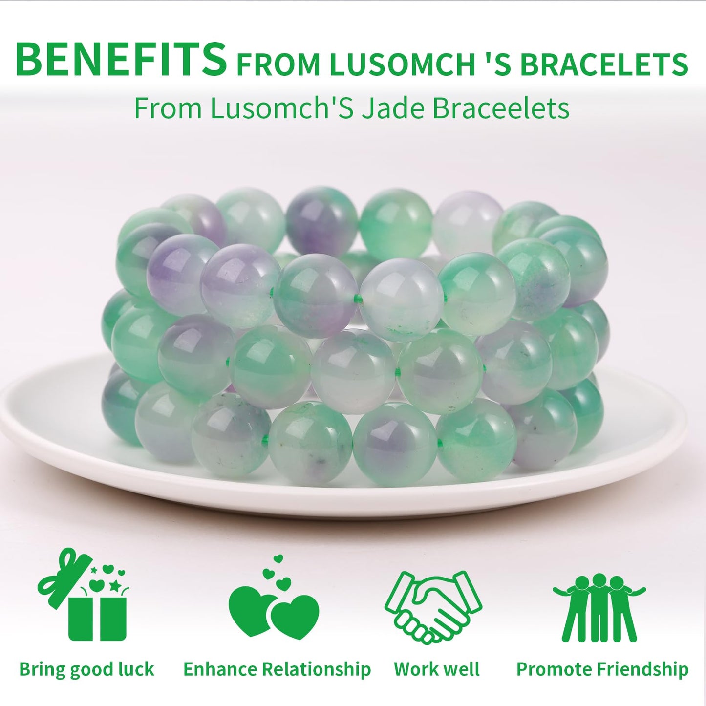 Handmade Natural Jade Beaded Bracelet for Women & Men – Genuine Green/White Jade Gemstone Stretch Bracelet – Lucky Energy Healing Jewelry Gift for Peace, Prosperity & Protection GP