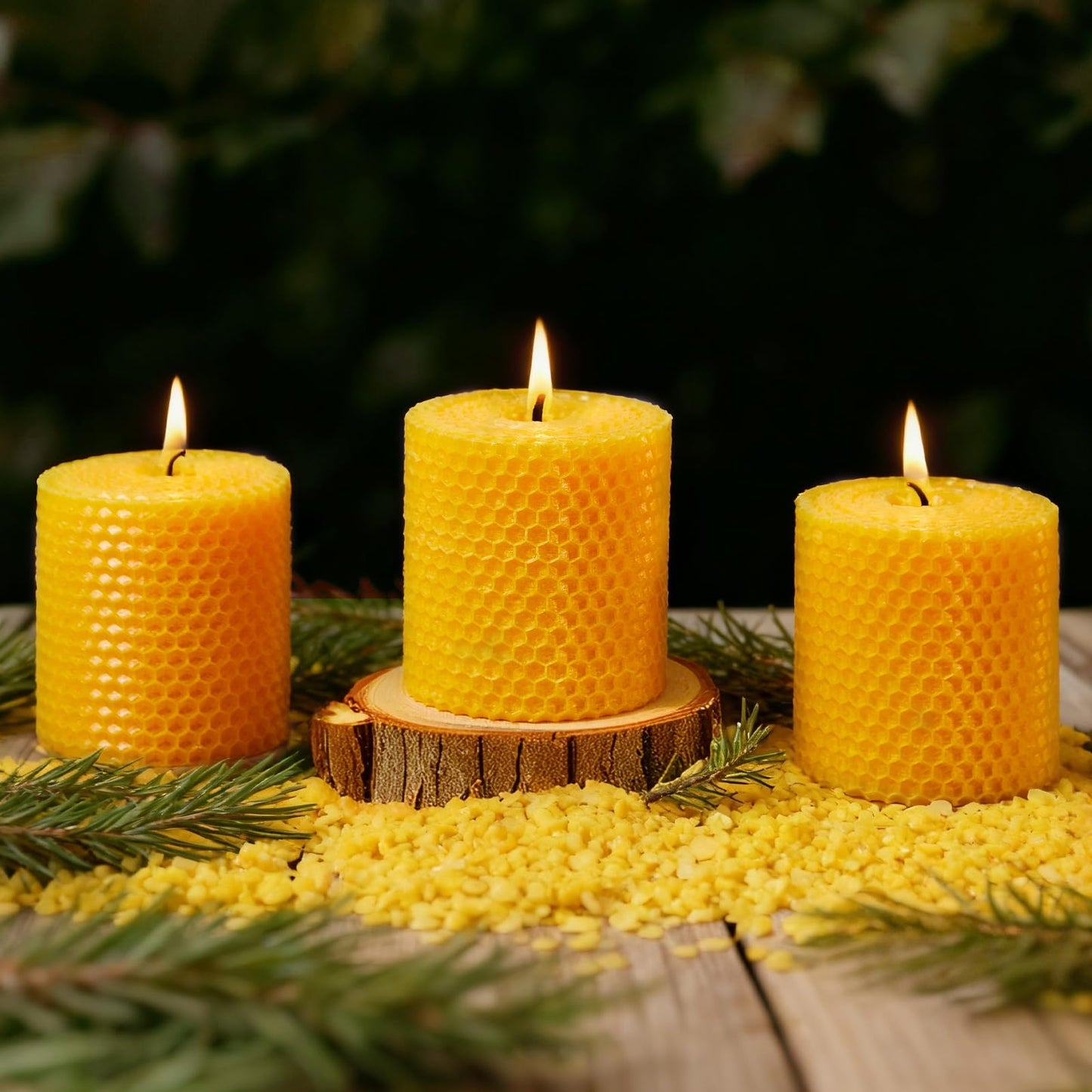 Ashlux Beeswax Pillar Candles, 3x3 Inch -Set of 3 Hand-Rolled Honeycomb Candle - Each Long Burning 17 Hours, Dripless Smokeless Unscented Handmade Beeswax for Home Decor, Prayer, Wedding,SPA