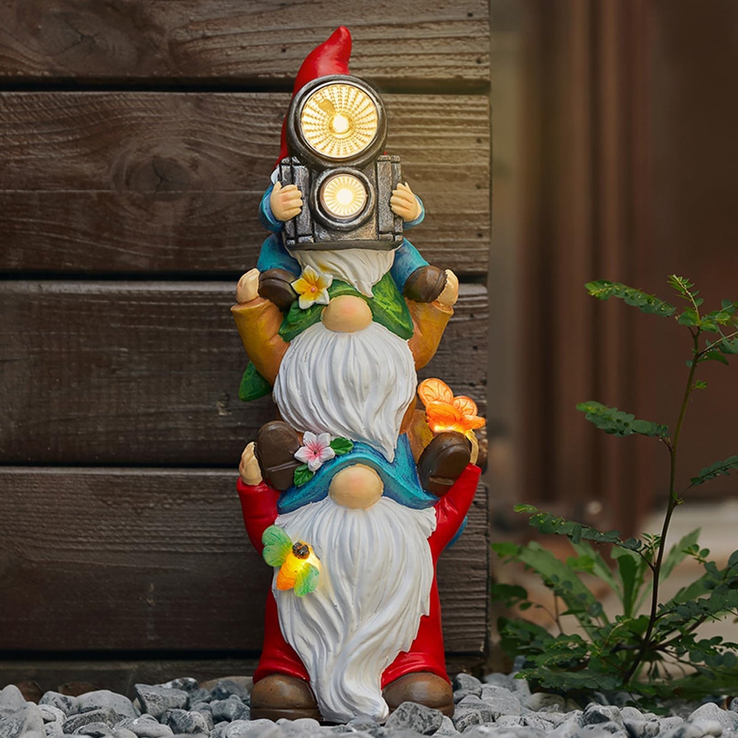 Elegondrar Funny Photography Garden Gnomes Statue, Solar Christmas Gnomes Outdoor Decor for Yard, Lawn, Patio, Porch, Unique Xmas Birthday Housewaming Gifts,12 Inch, Resin