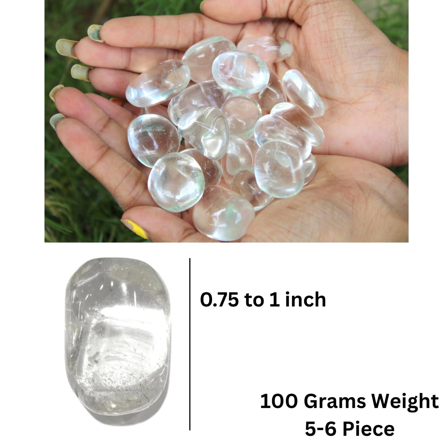 Jet Clear Quartz Tumbled Stones (100gm) – Natural Sphatik Crystal for Positive Energy, Clarity & Cleansing | Reiki, Meditation, Home & Office Décor