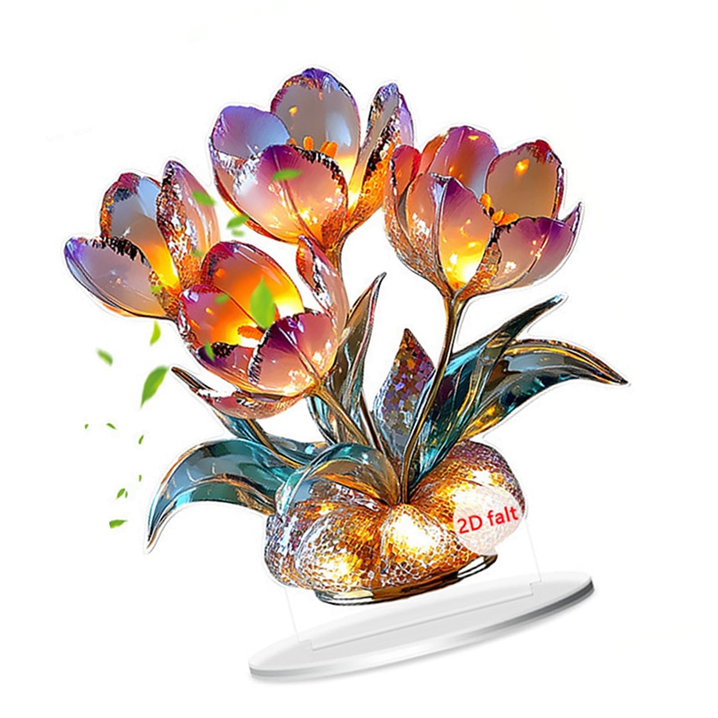 Xanorrg Miniature Acrylic Crystal Bouquet 2D Printing Desk Display Decoration for Bookshelves Tabletop Decoration Ornament Miniature Table Display