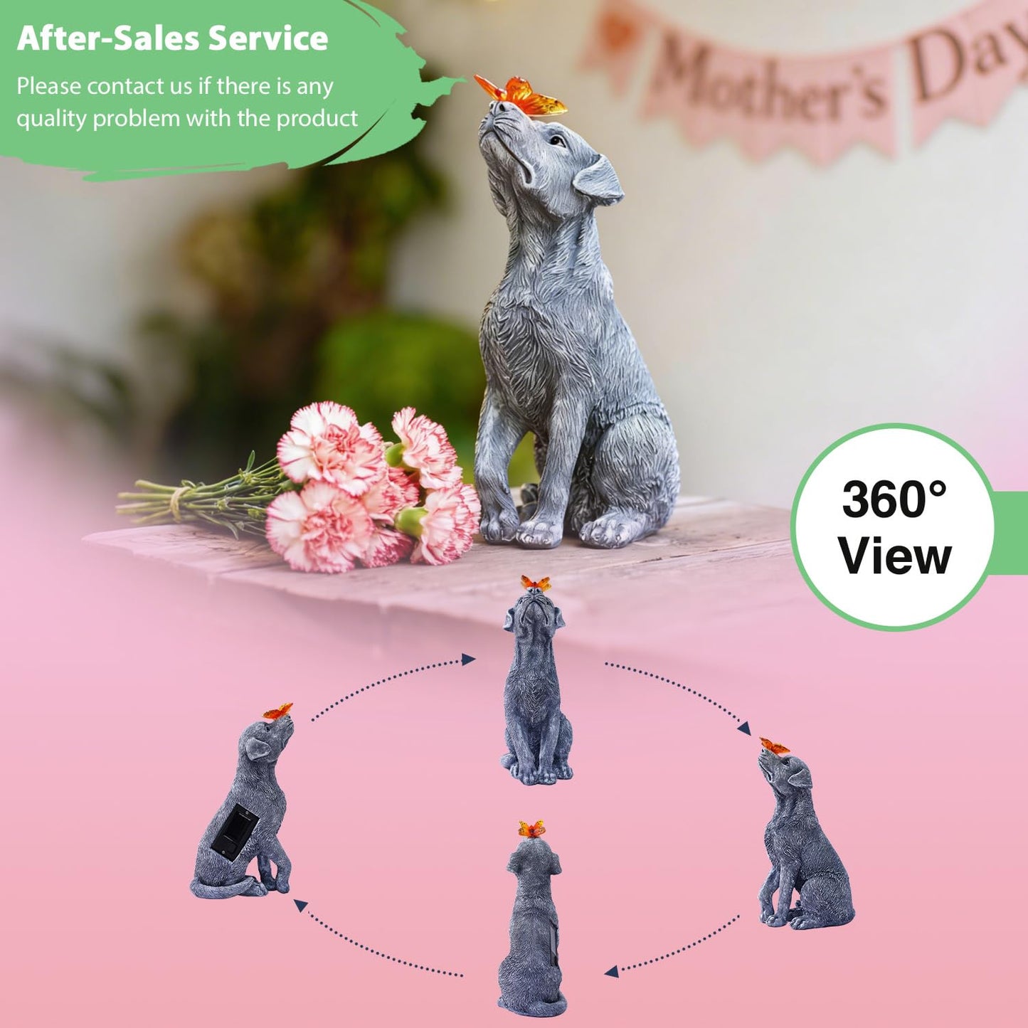 Goodeco Dog Statue with Solar Butterfly - Ideal Gifts for Mom, Dad or Birthdays, Beautifully Crafted Outdoor Decorations to Wow Your Guests