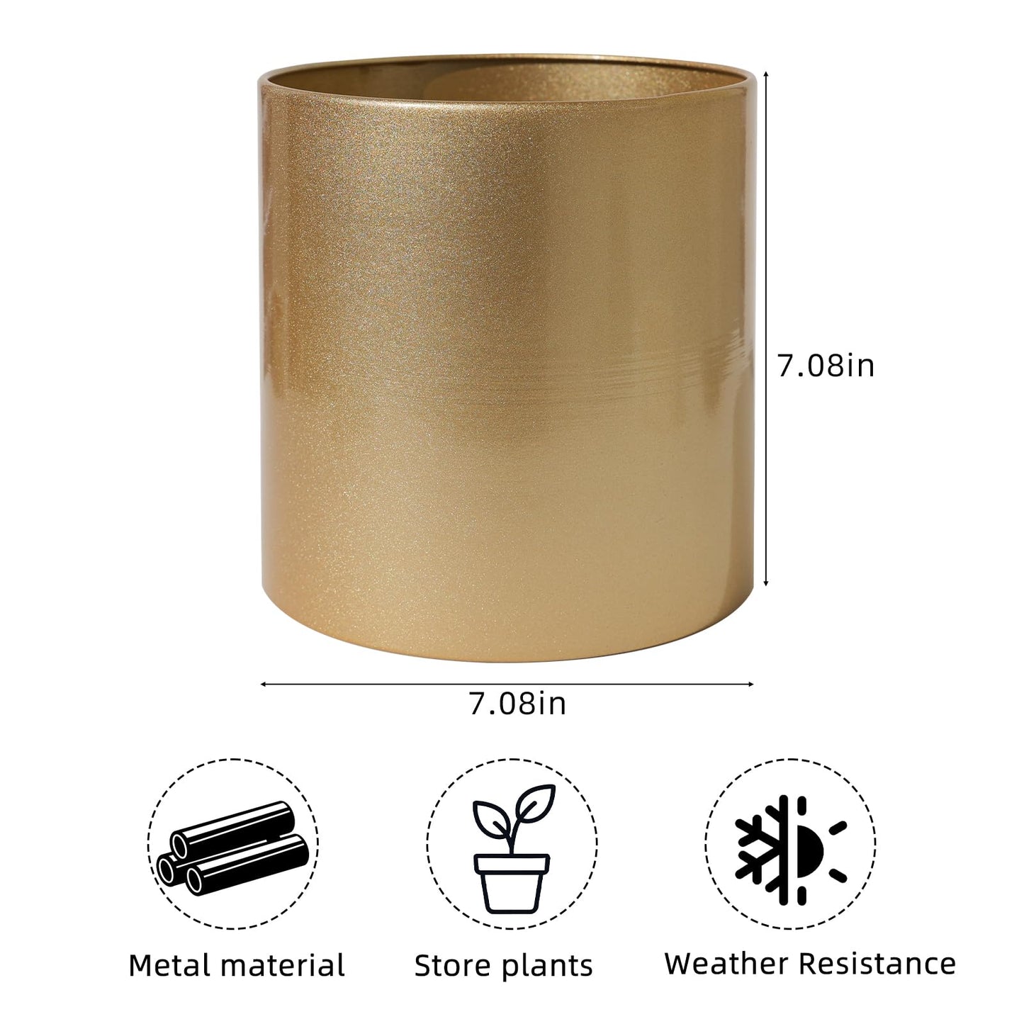 Rioneta Metal Plant Pot with Drainage Hole,Mid Century Modern 7 inch Round Pot Indoor Outdoor Planters Gift for Decorative Pots of Tabletop Living Room Bedroom Gold