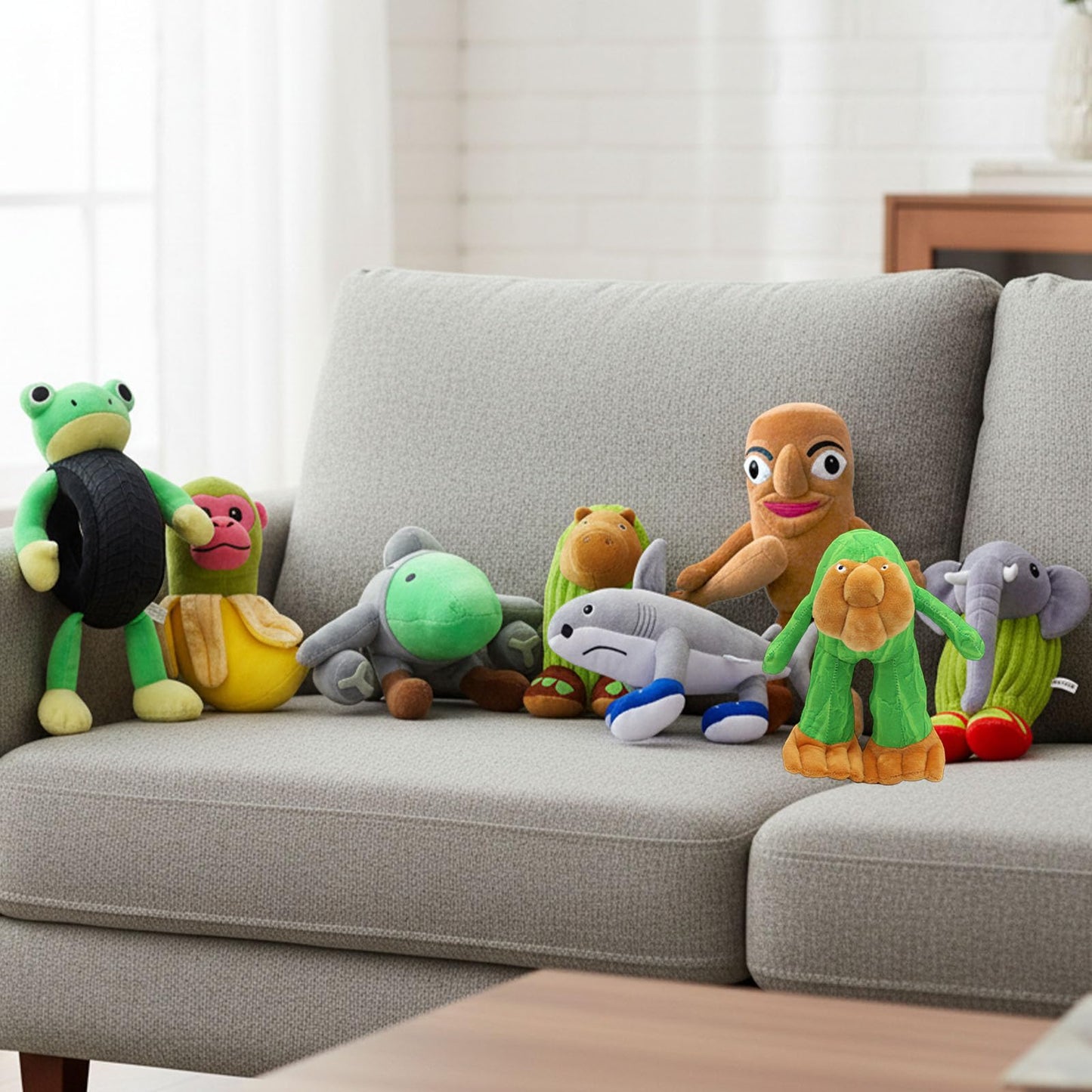 Bonifunt Italian Brainrot Plush Decor, 8 Pack Steal a Brainrot Plushies Includes Sherk Banana Monkey, 8" Brainrot Plush, Collectible Stuffed Animals Decor, Anime Stuff Decoration for Desk Window Sofa