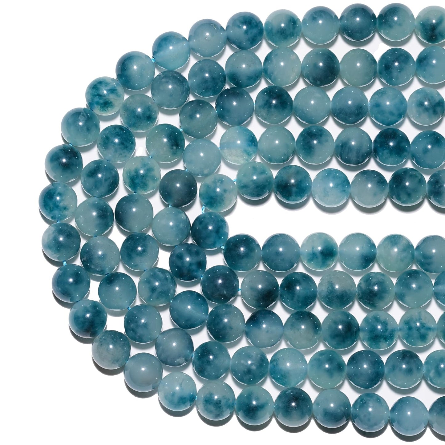 8mm Natural Aqua Blue Chalcedony Gemstone Beads Polished Round Smooth Stone Beads for Bracelets Jewelry Making 15inch Loose Beads