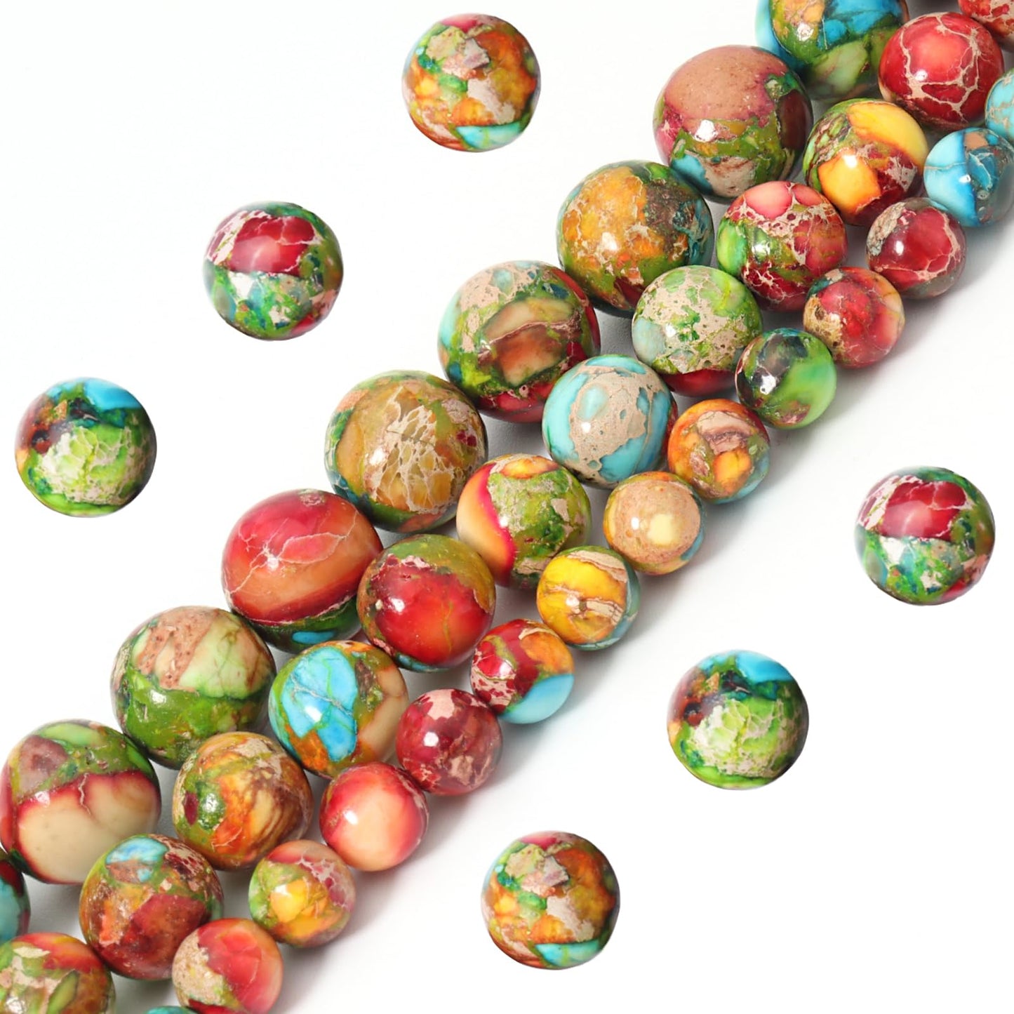 Siomia 45pcs 8mm Natural Mixed Green Imperial Jasper Gemstone Beads Energy Healing Crystal Round Loose Stone Beads for Jewelry Making, DIY Bracelets Necklaces