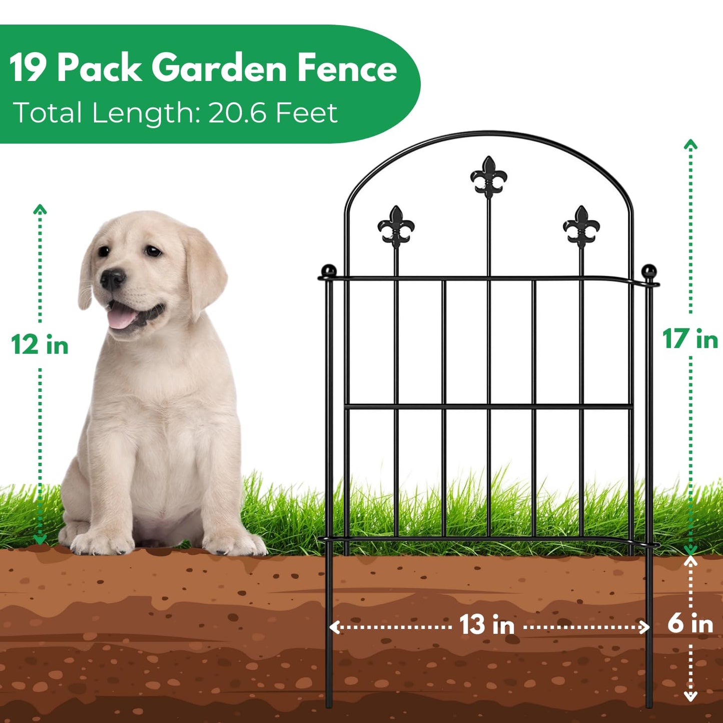 BEMTTALY Decorative Garden Fence Border 19 Pack 22in(H) x 20ft(L), Black Rustproof Metal Garden Fencing Animal Barrier for Dogs