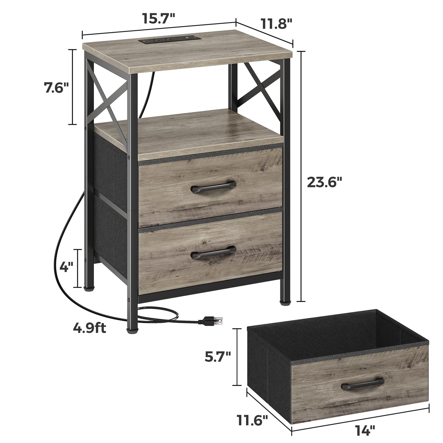 Huuger Night Stand with Charger Station, 2 Drawer Nightstand with Open Shelf, Bed Side Table with USB-C Port, End Table, Compact Size for Small Spaces, X Shaped Side Rail, Oak