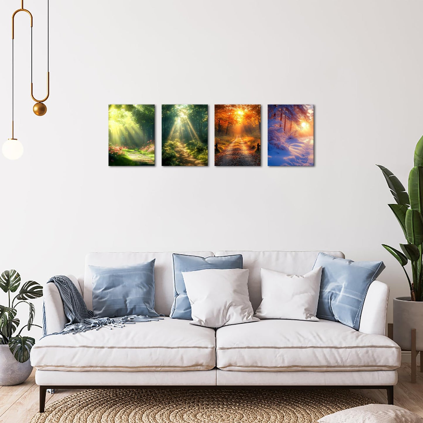 LoveHouse 4 Seasons Wall Art Spring Summer Autumn Winter Canvas Prints Forest Landscape Painting Morning Sunshine Picture For Bedroom 12"x16"x4Pcs