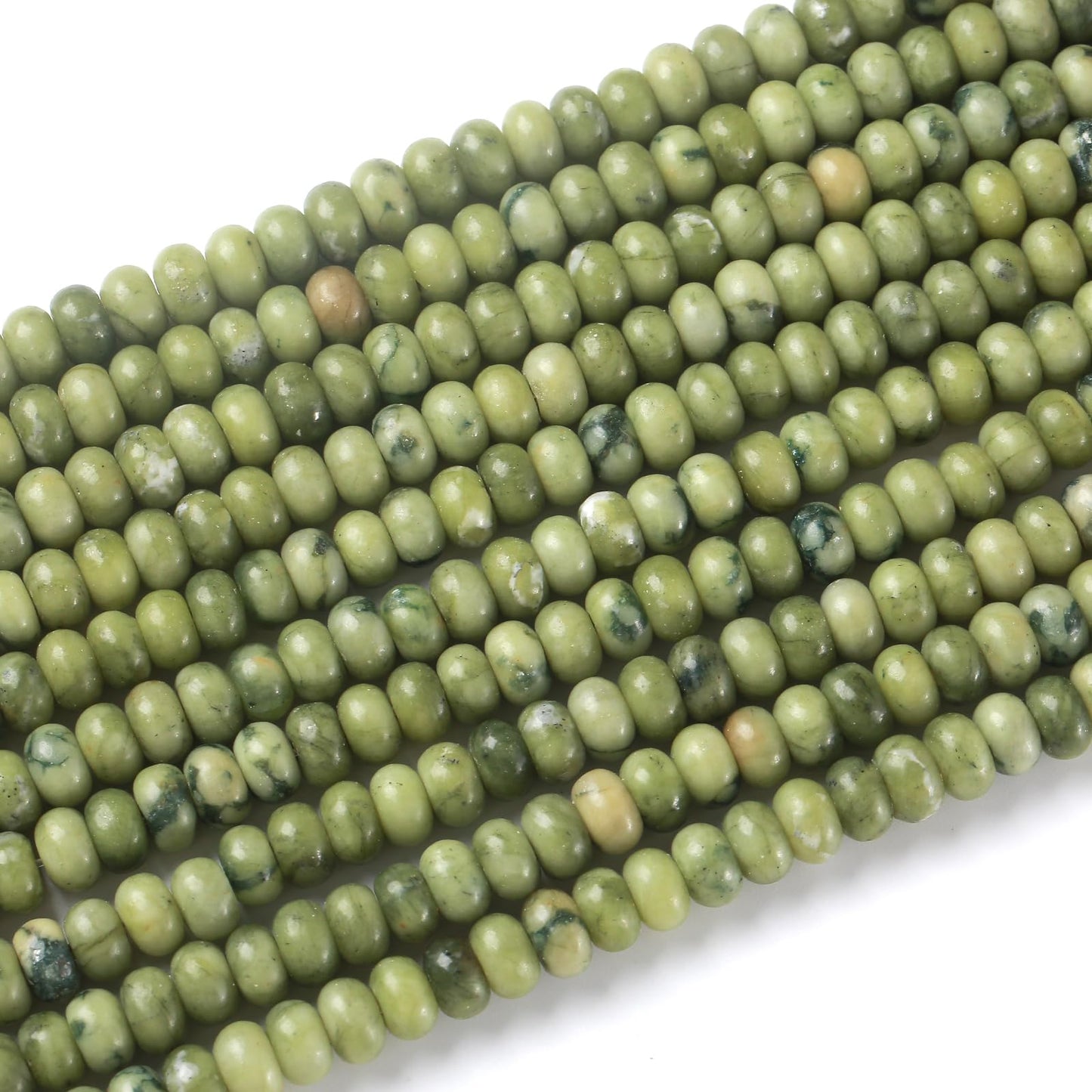 5x8mm 76pcs Natural Stone Chinese Green Jade Rondelle Spacer Loose Beads Abacus Disk Stone Round Loose Gemstone Beads for Jewelry Making DIY Bracelet Necklace